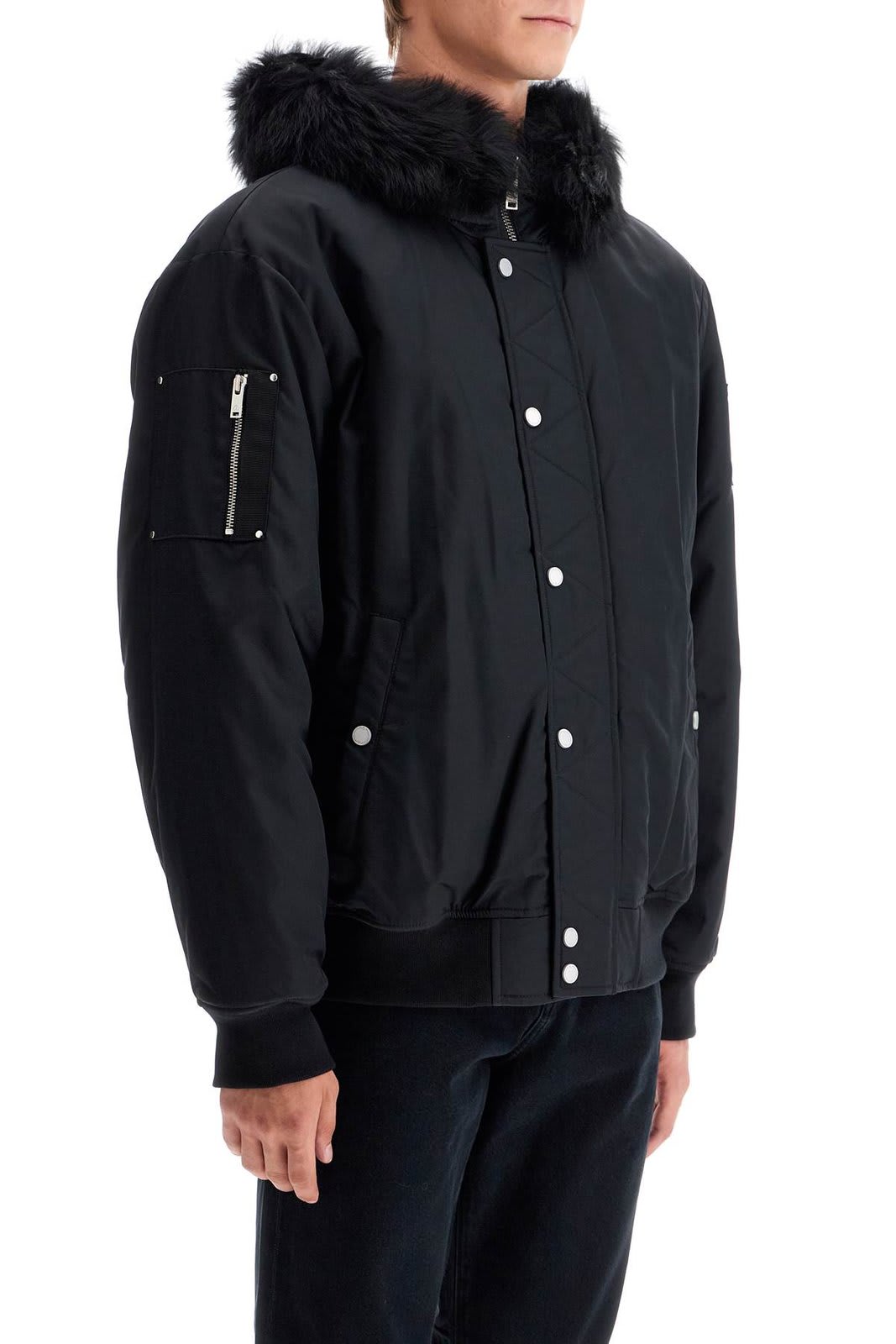 Shop Moose Knuckles Denali Satin Bomber Jacket In Black