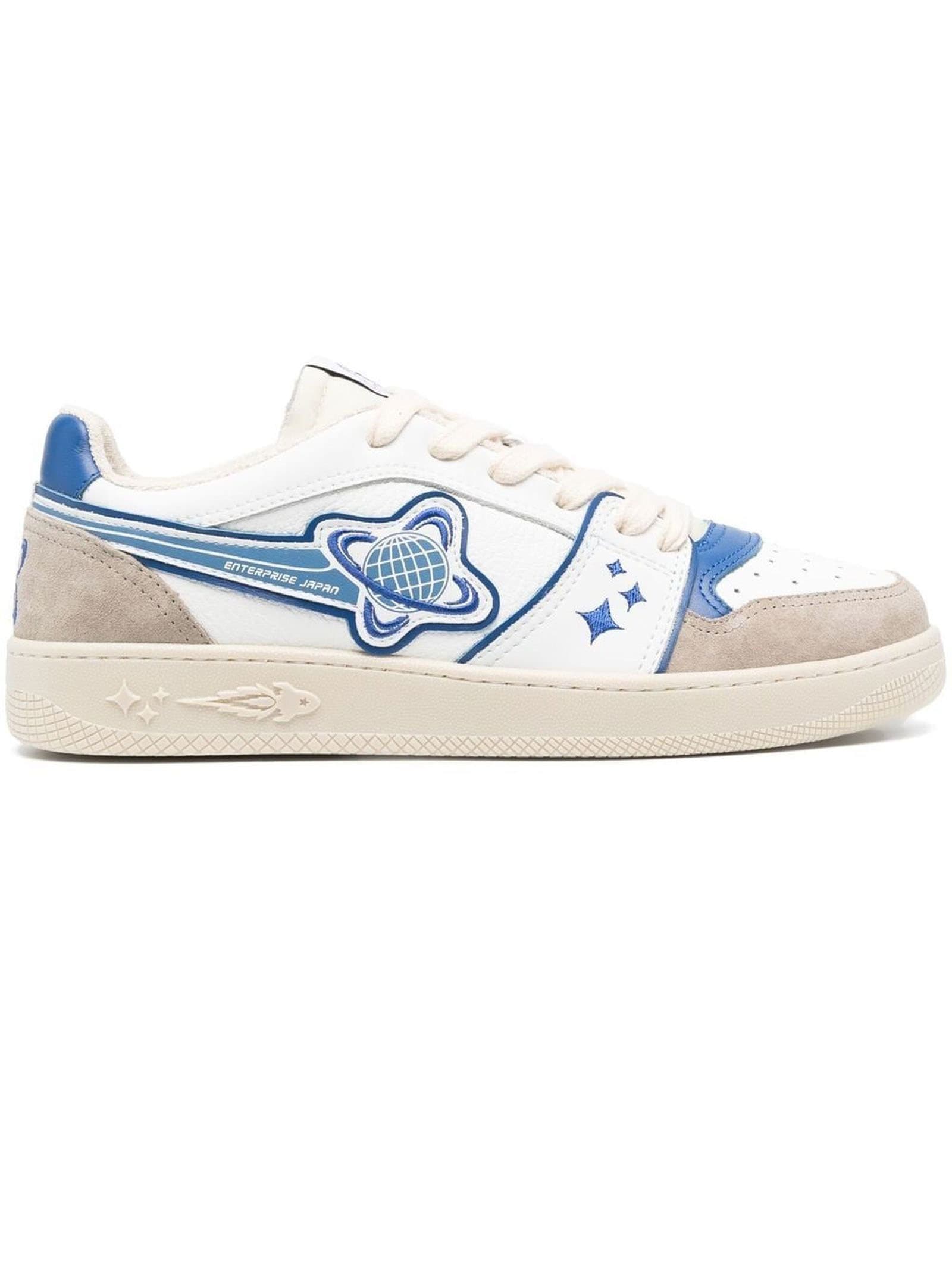 Enterprise Japan White And Blue Leather Sneakers