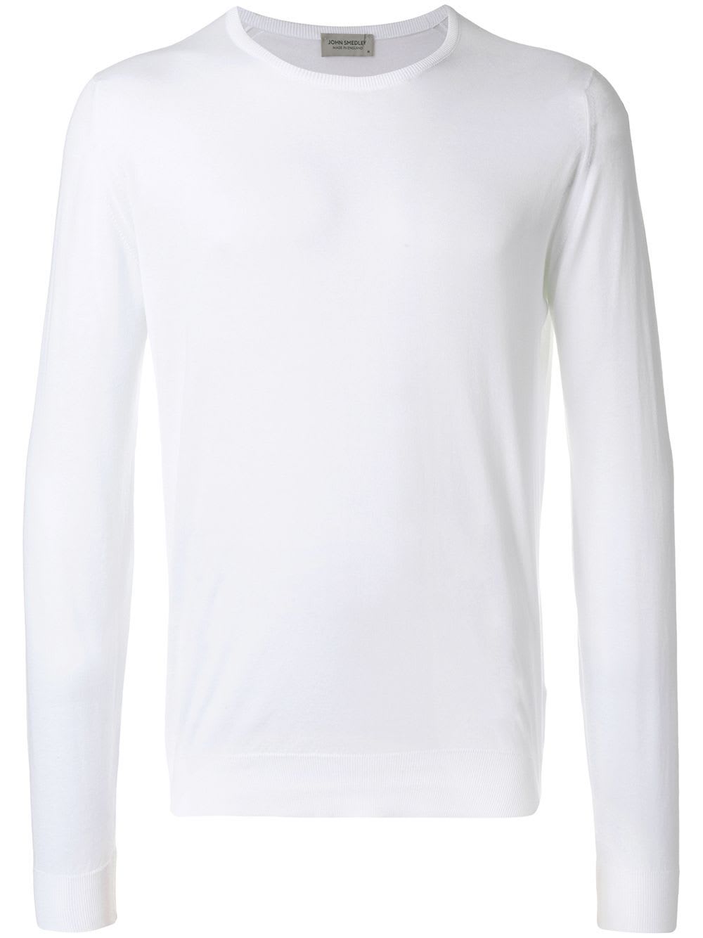 Shop John Smedley Hatfield Crew Neck Long Sleeves Pullover In White