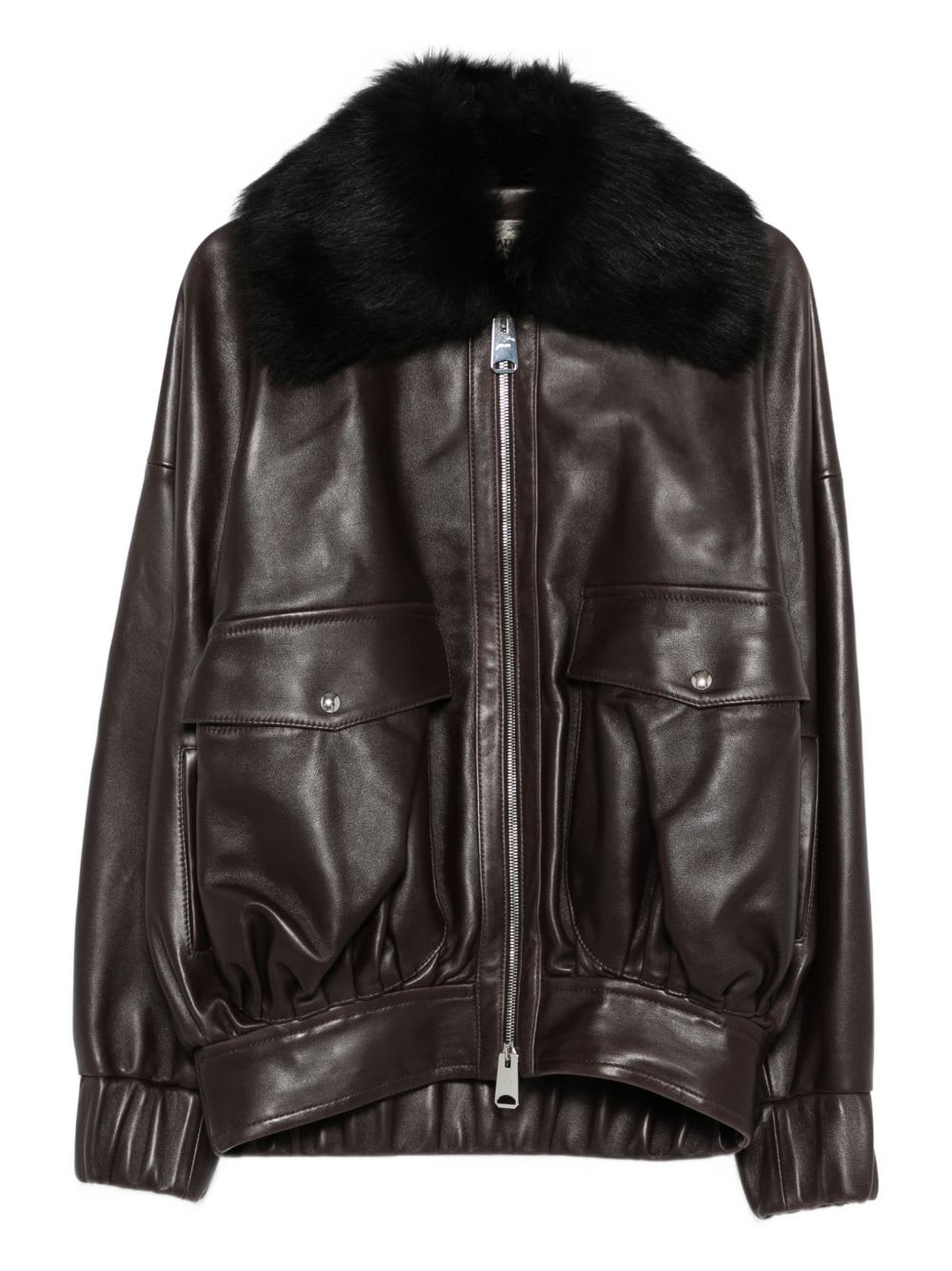 Khaite Fur-collar Leather Jacket In Brown