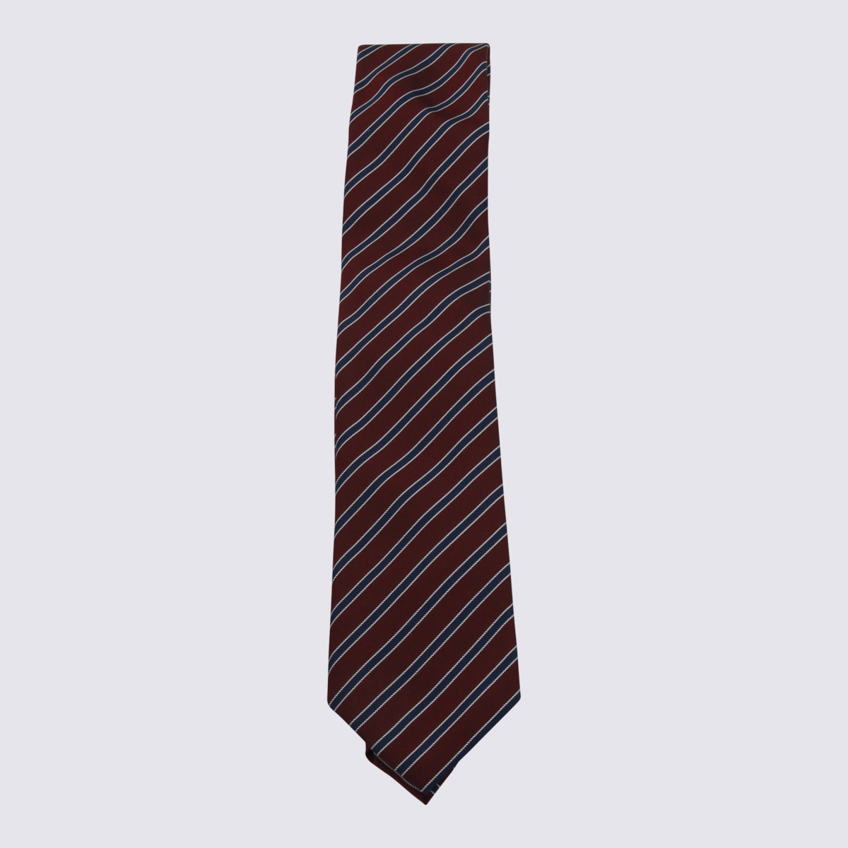 Zegna Striped Pattern Pointed Tip Ties In Burgundy