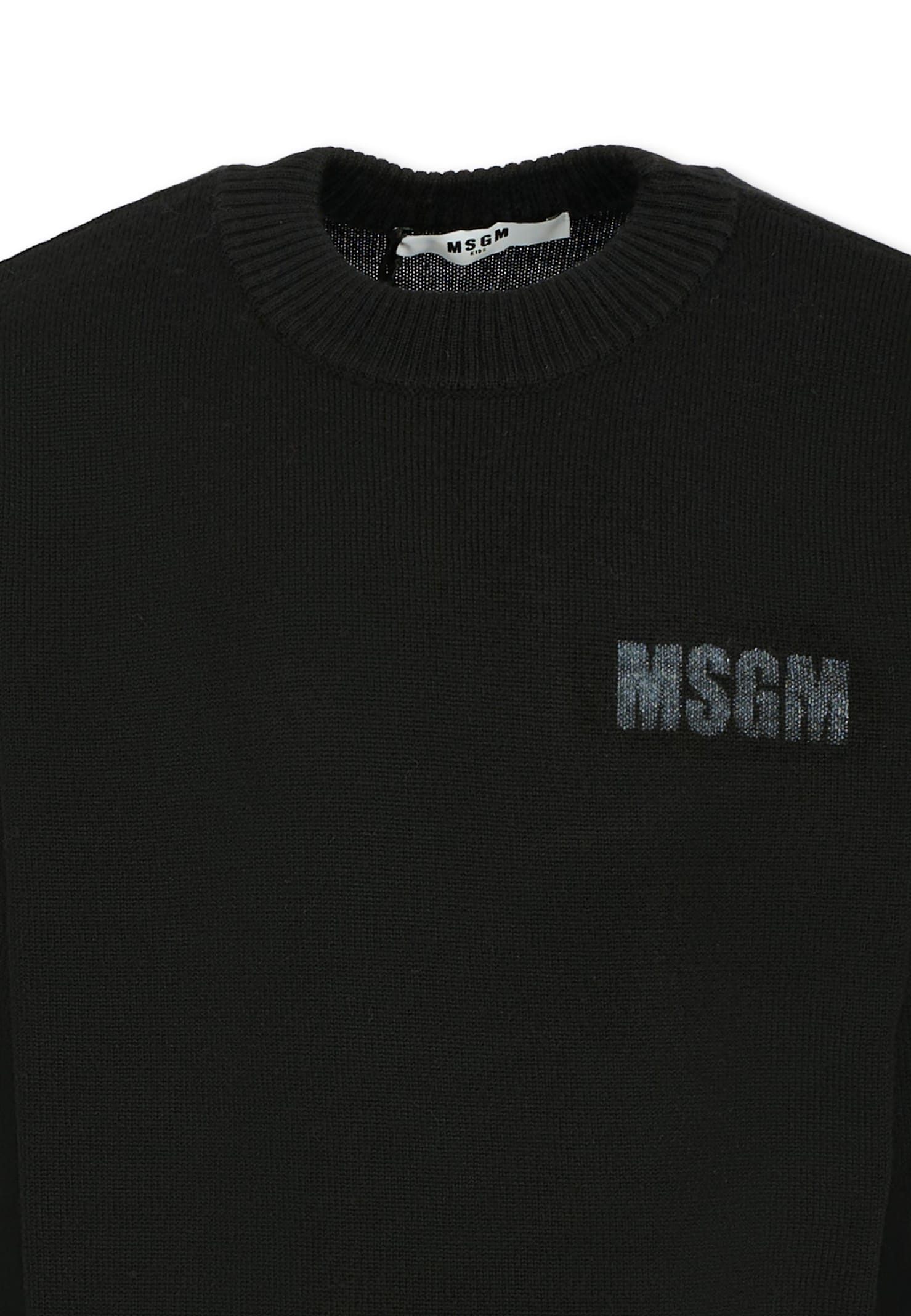 Msgm Black Sweater For Kids With Logo In Black