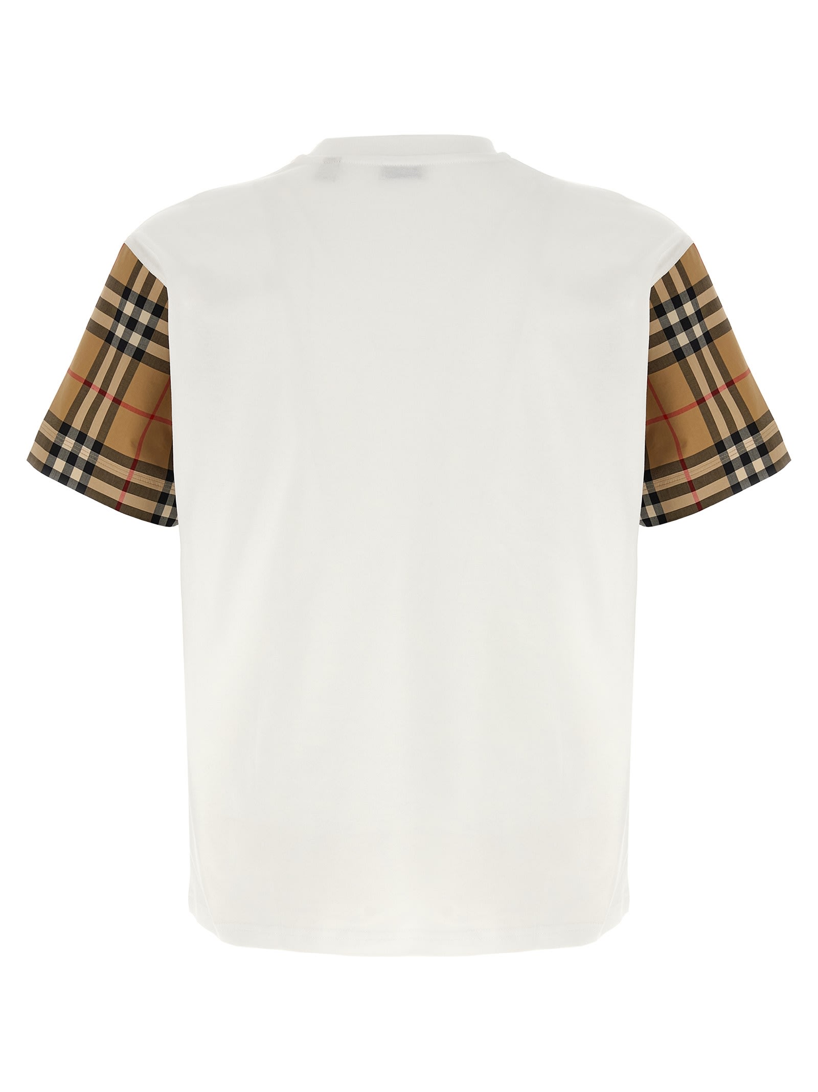 Burberry White T-shirt With Vintage Check Motif On The Sleeves In Cotton Woman In White