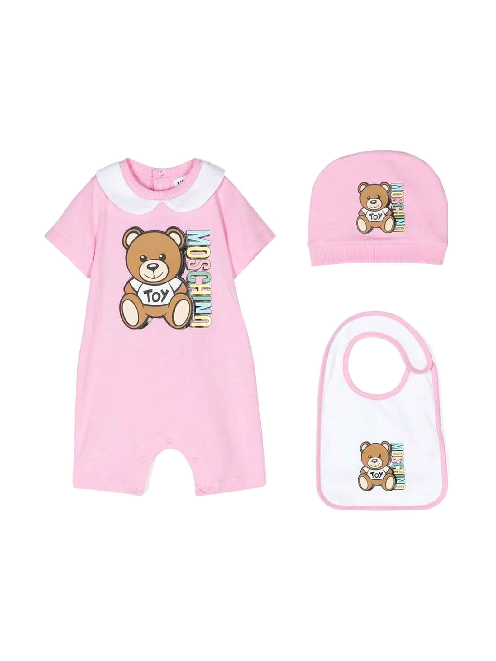 Moschino Teddy Bear-print Babygrow Set In Rosa