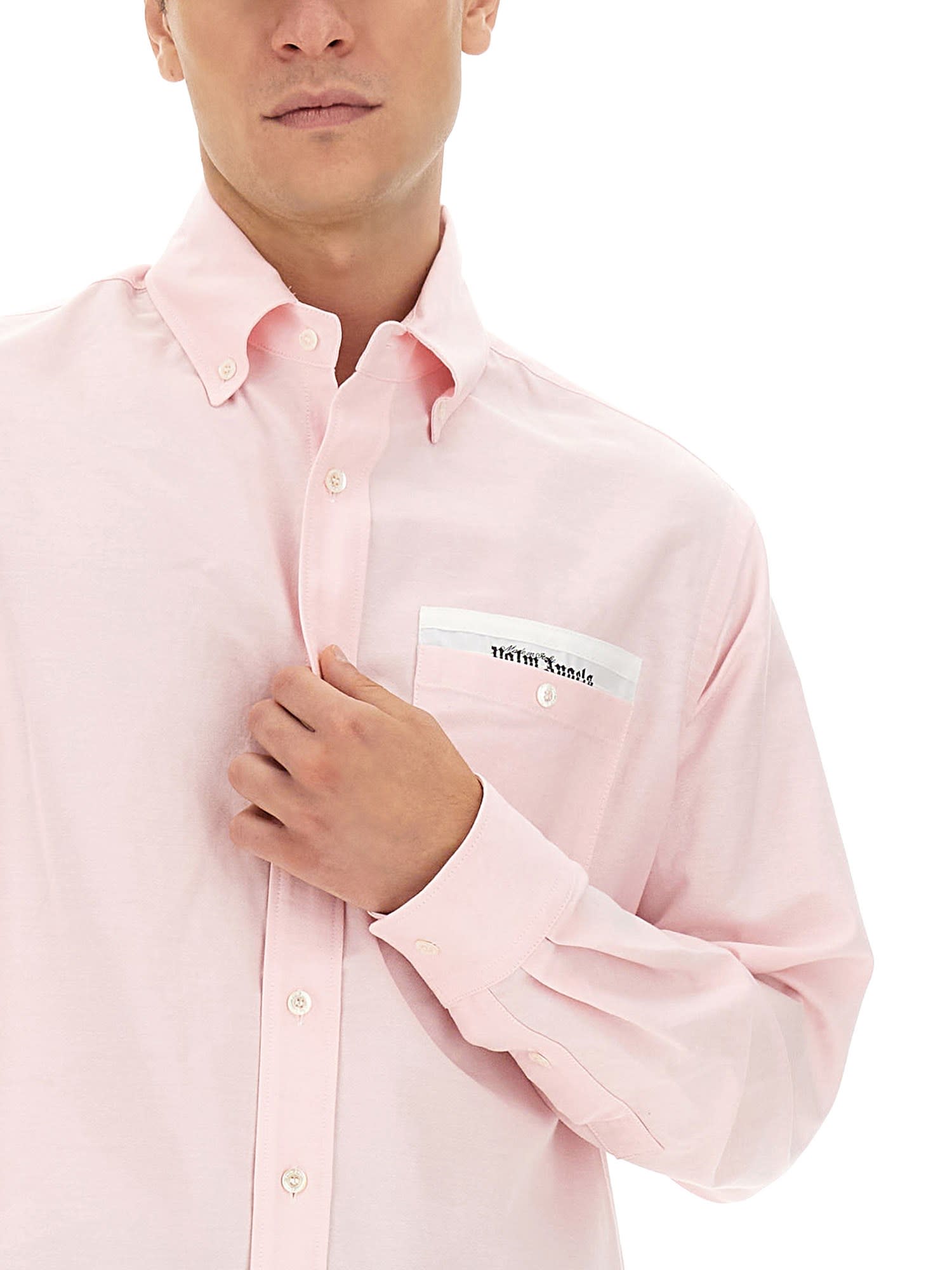 Palm Angels Sartorial Tape Pocket Shirt In Pink/black