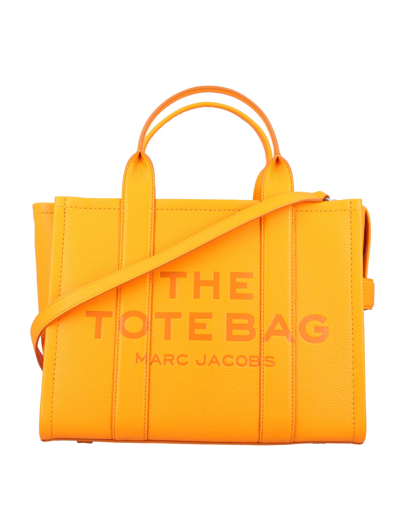 Shop Marc Jacobs The Leather Medium Tote Bag In Tangerine