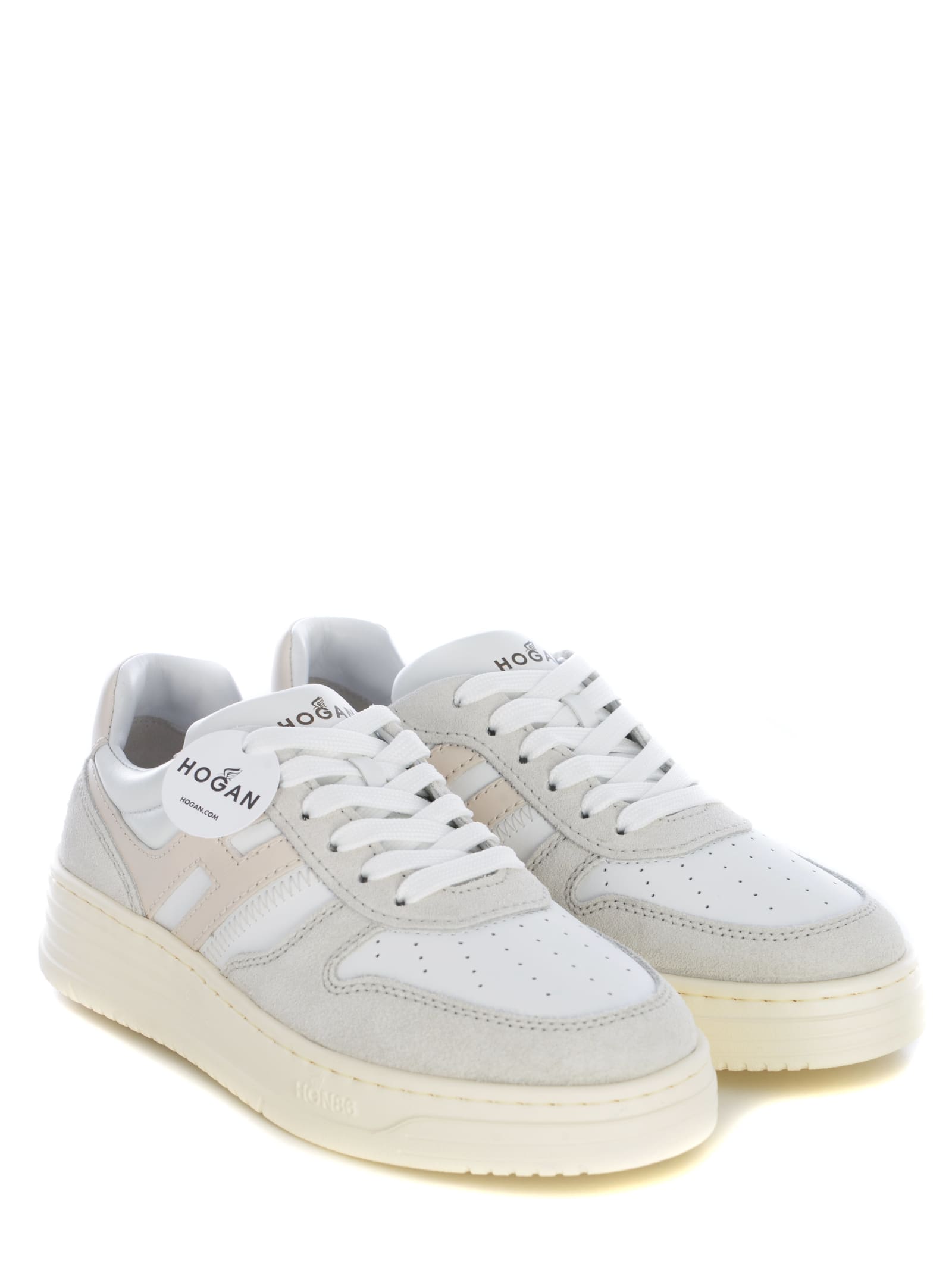 Shop Hogan Sneakers  H630 Made Of Leather In Bianco Grigio