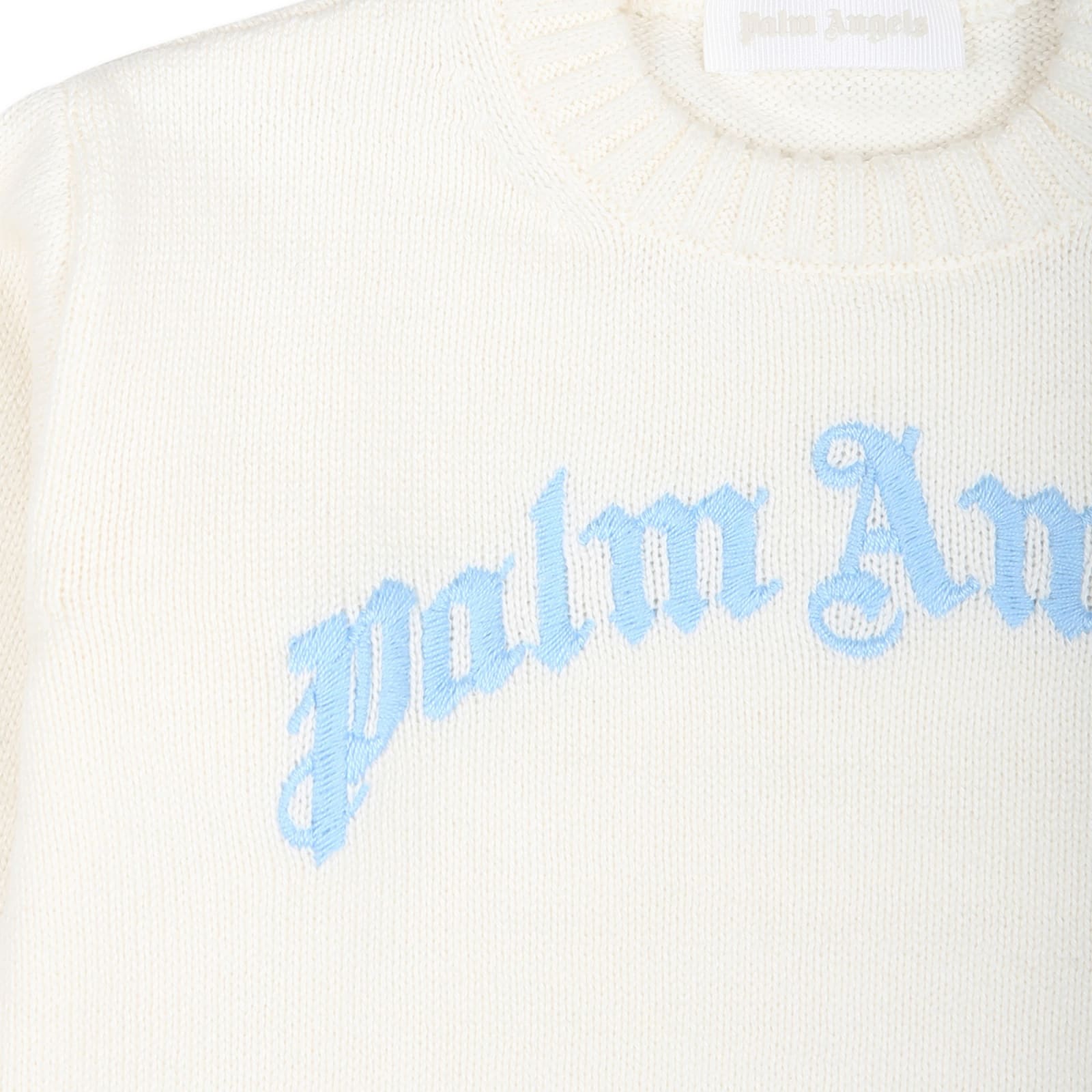 Shop Palm Angels Ivory Sweater For Baby Boy With Logo