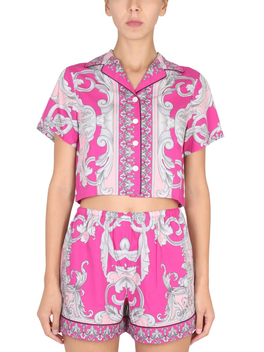Shop Versace Silver Baroque Pajama Top In Multicolour