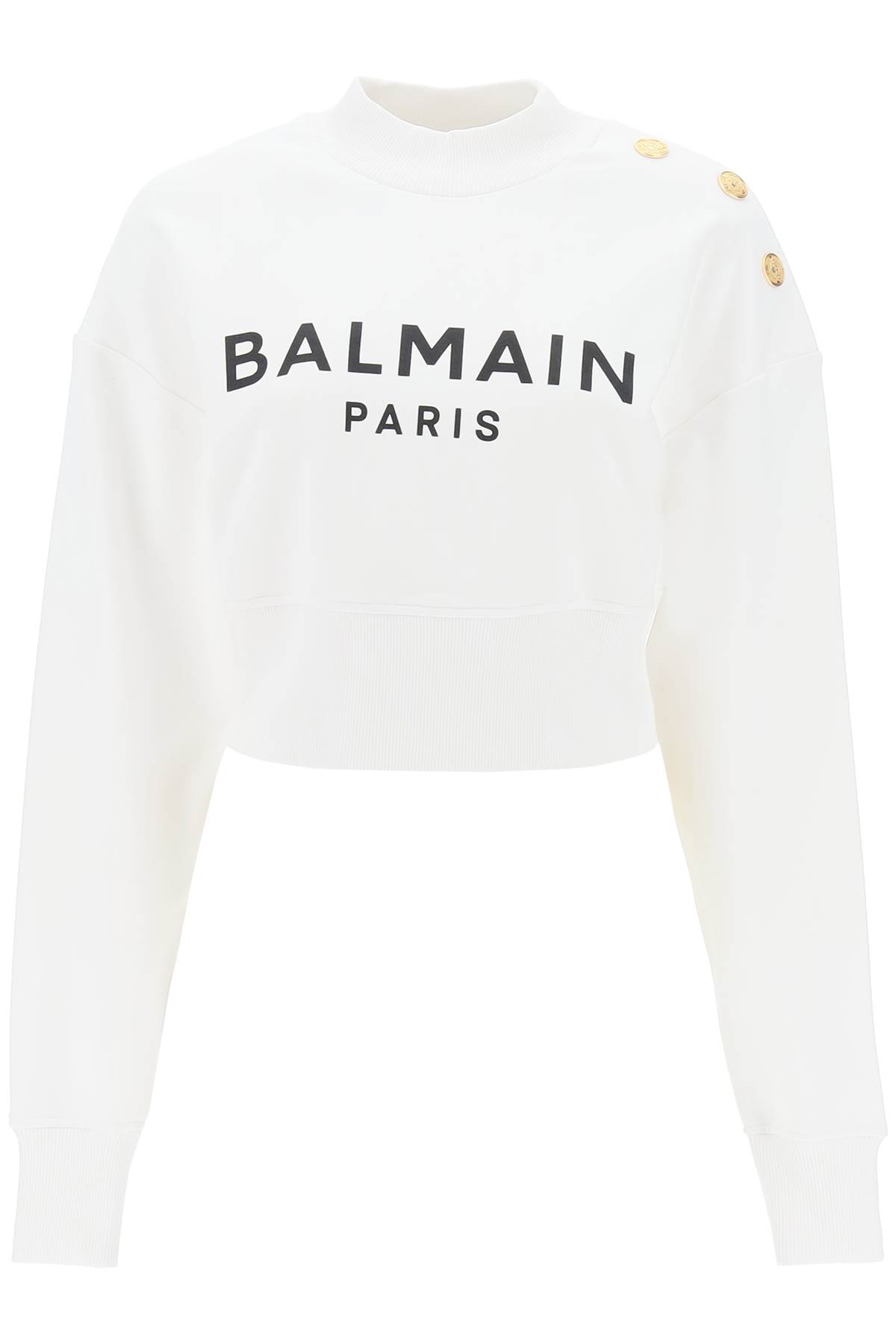 Cropped Sweatshirt With Logo Print And Buttons