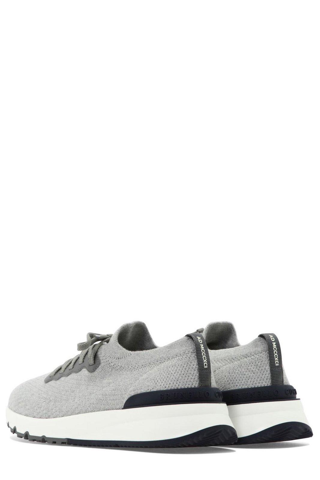 Shop Brunello Cucinelli Knitted Lace-up Sneakers In Grey