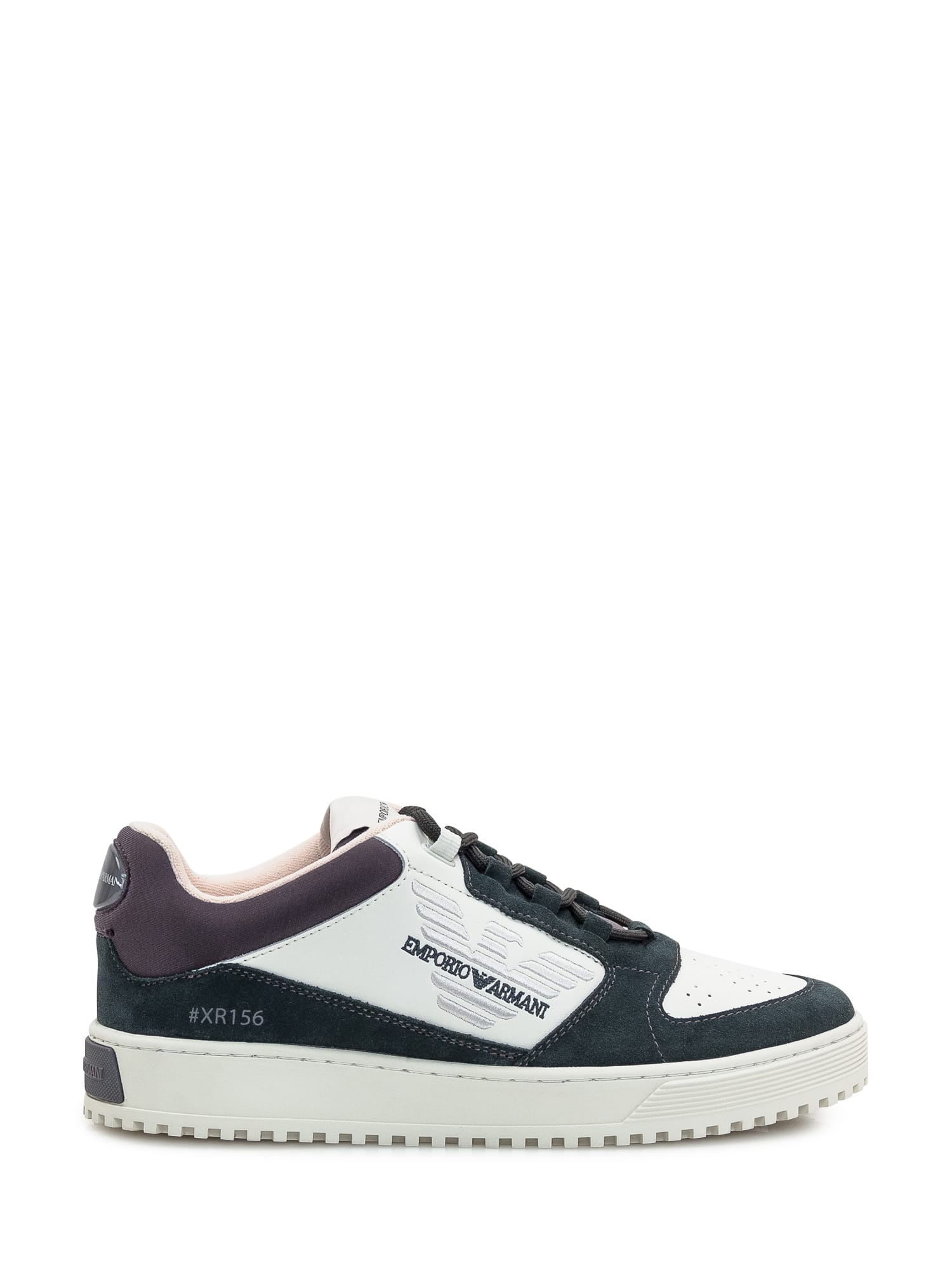 Shop Emporio Armani Sneaker In Off Wht+green+d.grey