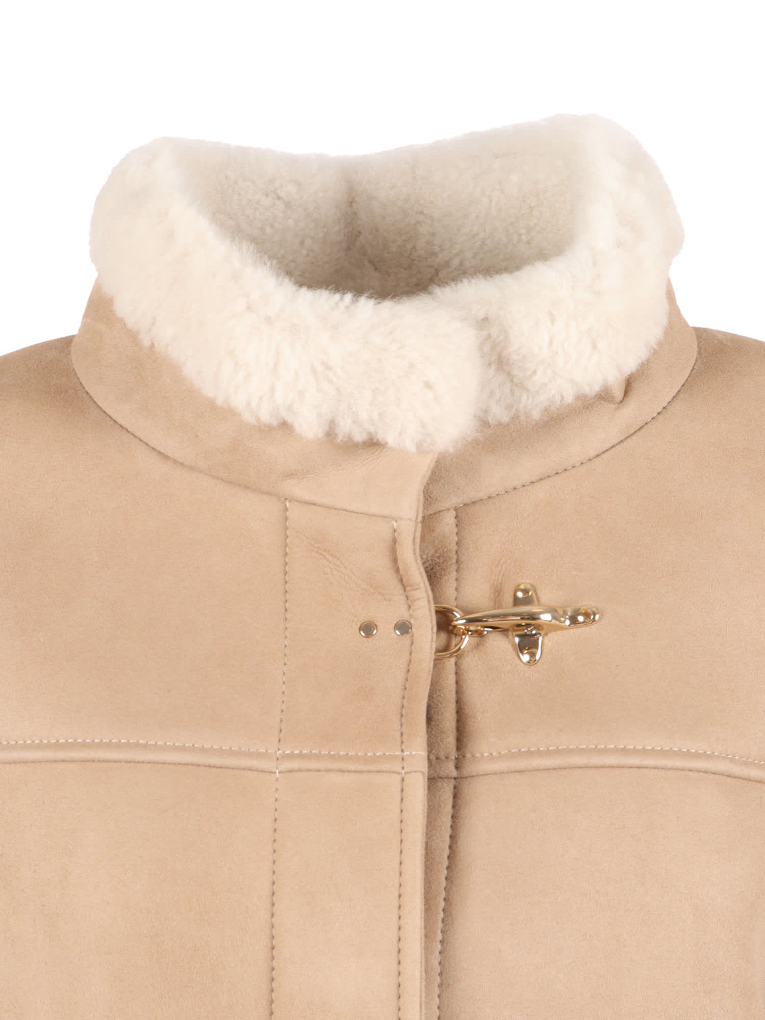 Fay Shearling+hook Cape In Brown