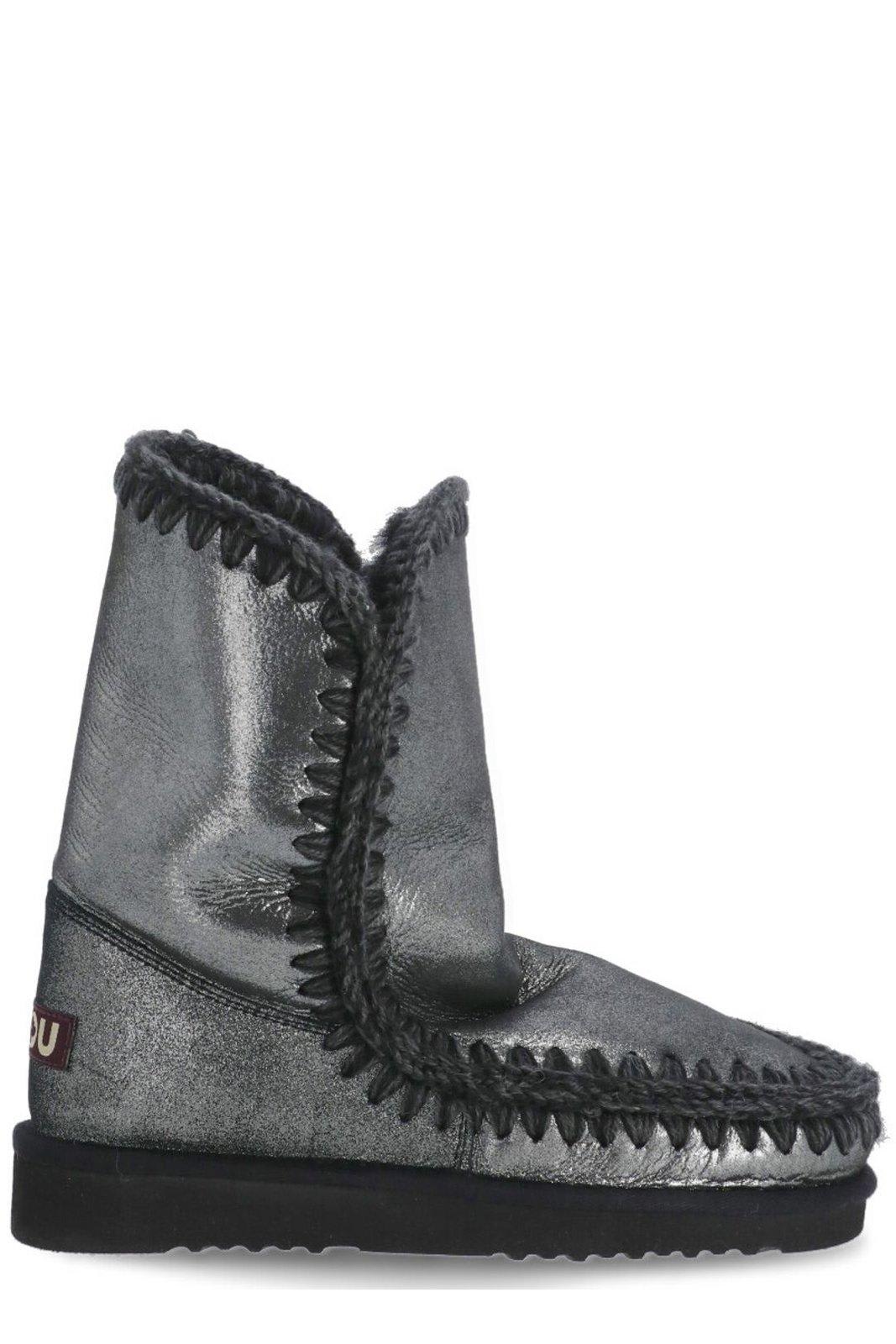 Shop Mou Eskimo 24 Metallic Whipstitch-trim Boots In Black