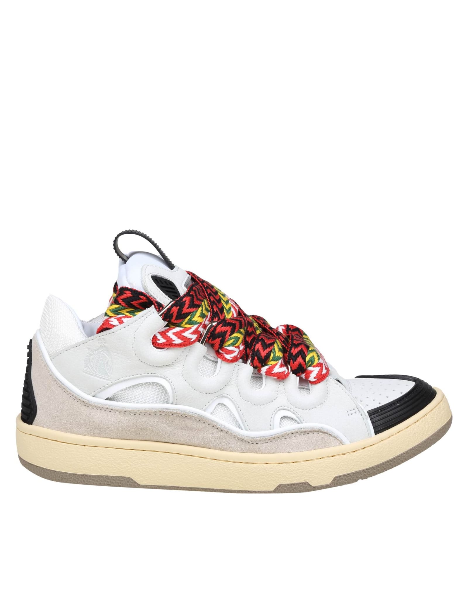 Shop Lanvin Curb Sneakers In Leather And Suede With Multicolor Laces In White