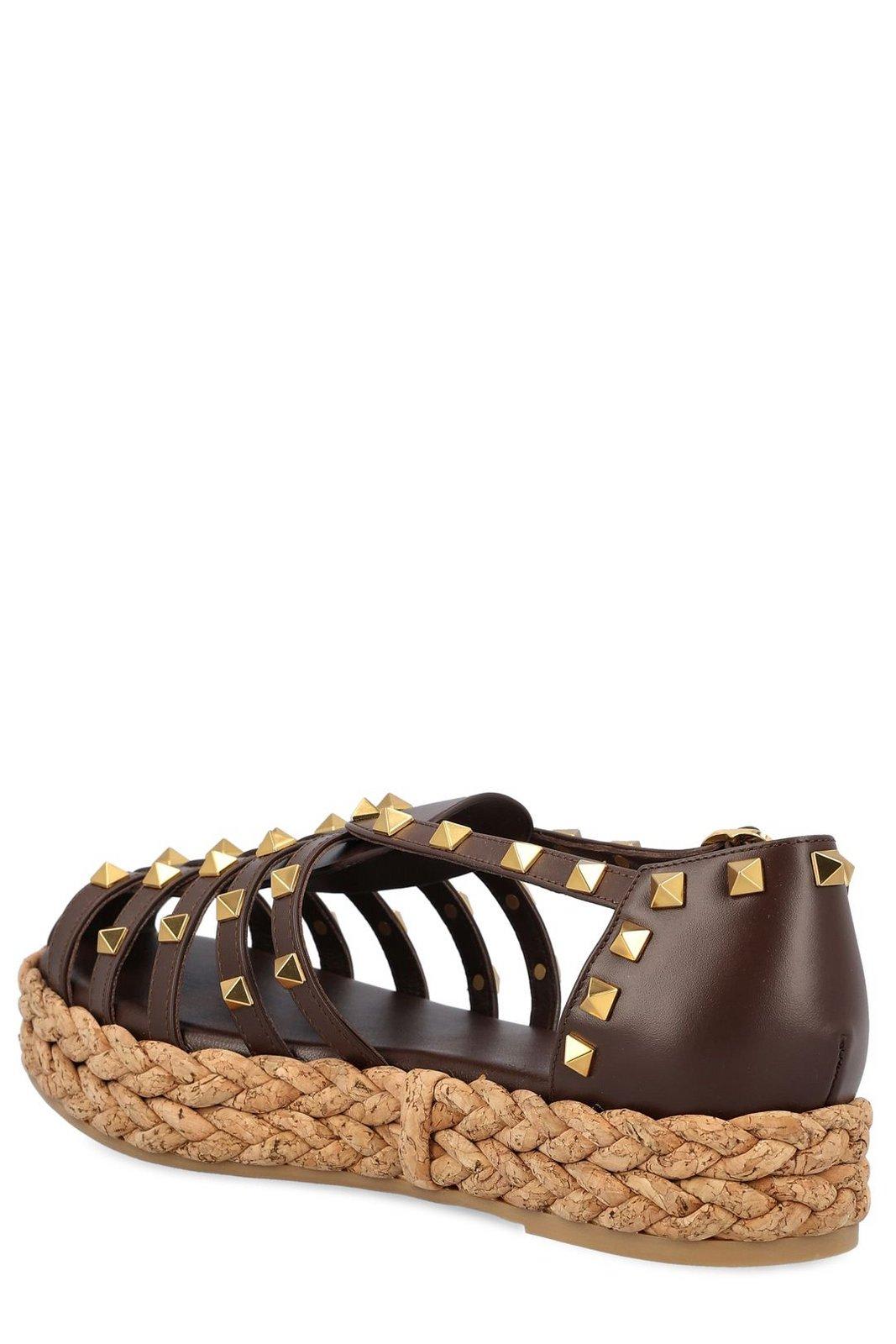 Valentino Garavani Rockstud Buckle Detailed Flat Shoes In Brown