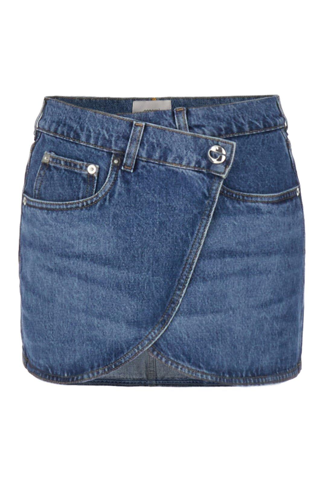 Shop Coperni Curved Hem Wrap Denim Mini Skirt In Denim Blue