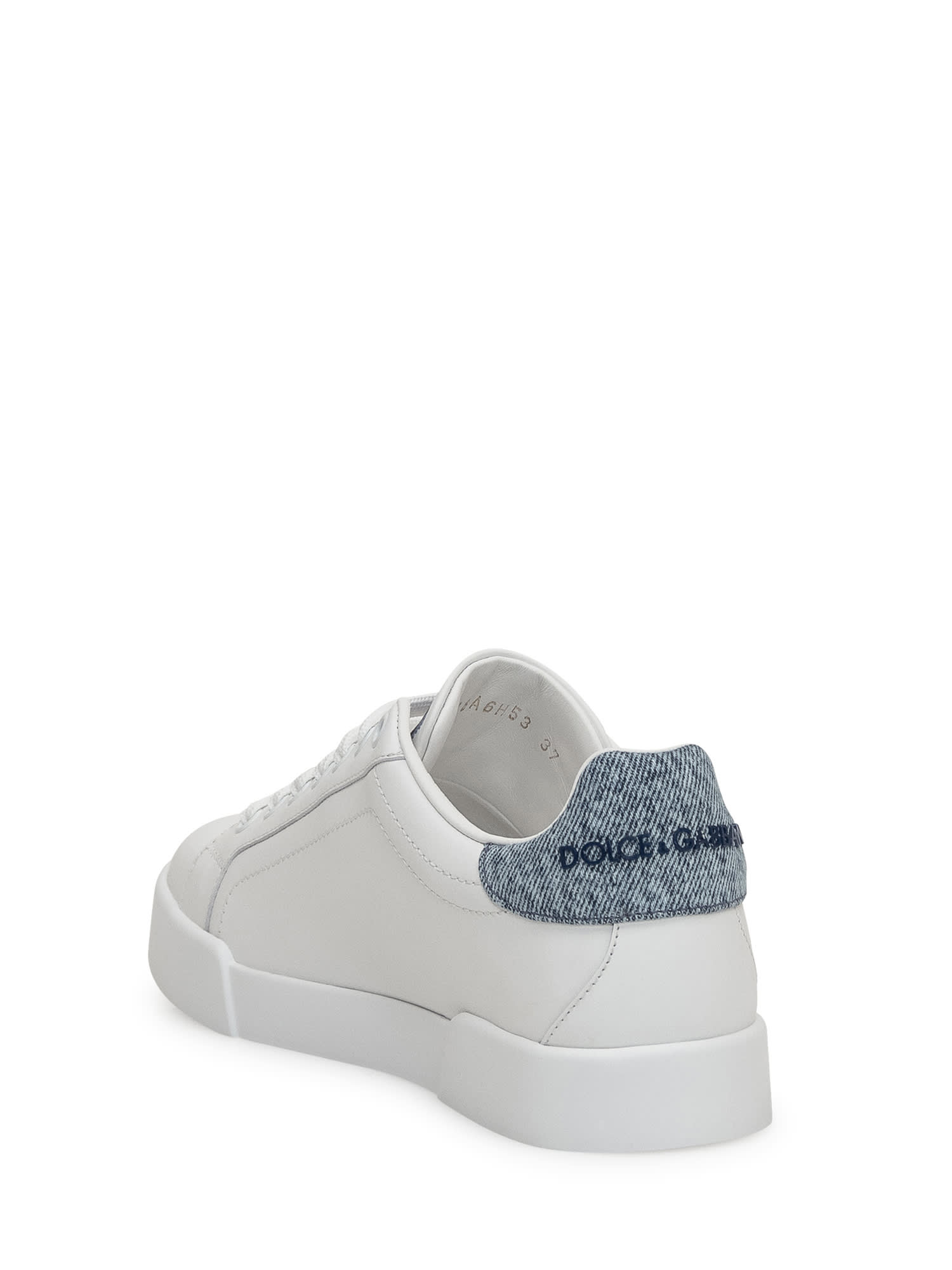 Dolce & Gabbana White Low-top Sneakers With Logo And Blue Tongue In White