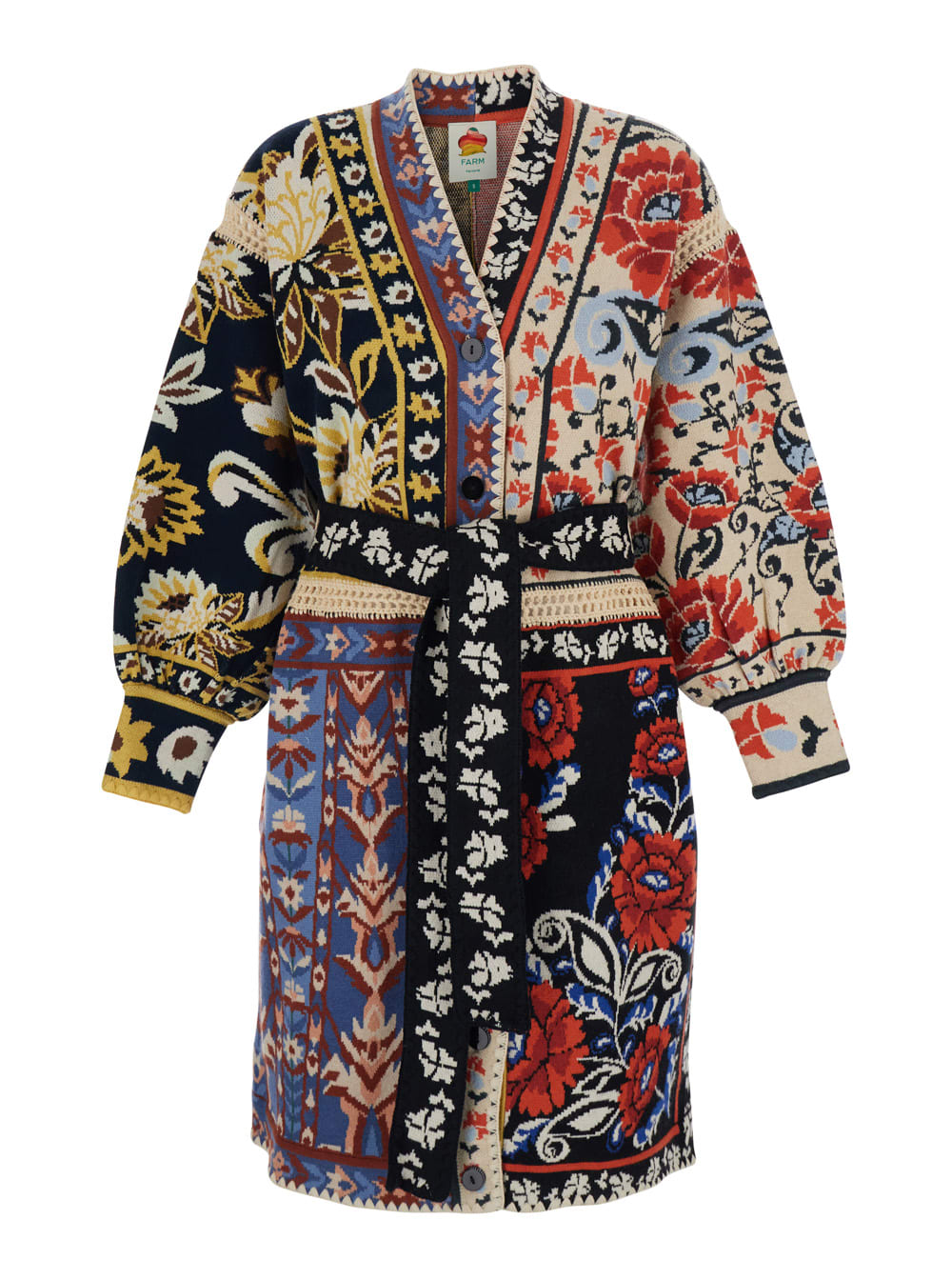 Farm Rio Floral-patchwork Cardi-coat In Multi