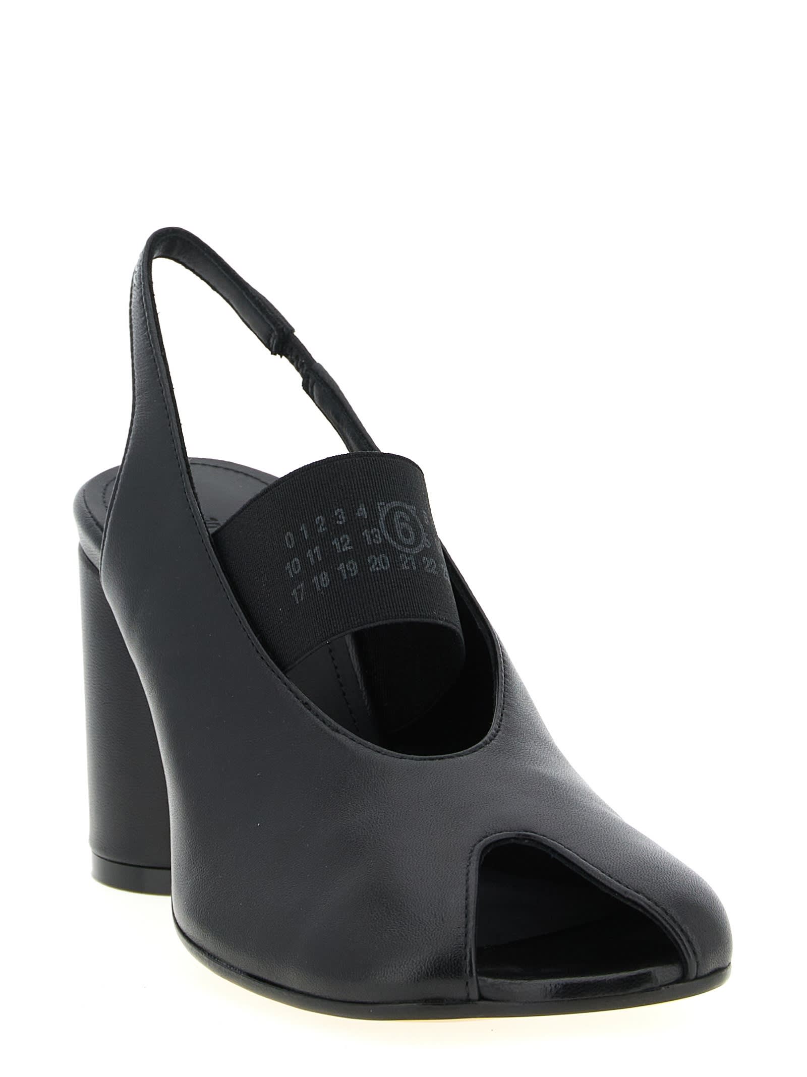Mm6 Maison Margiela Anatomic Numeric Slingback Peep Toe Block Heel In Black