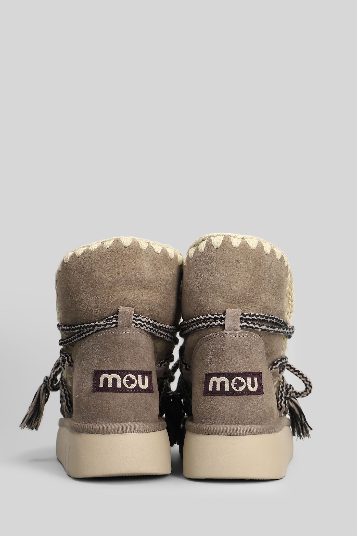 Mou Bounce Boot Scoubied High Heels Ankle Boots In Grey Suede In Gray