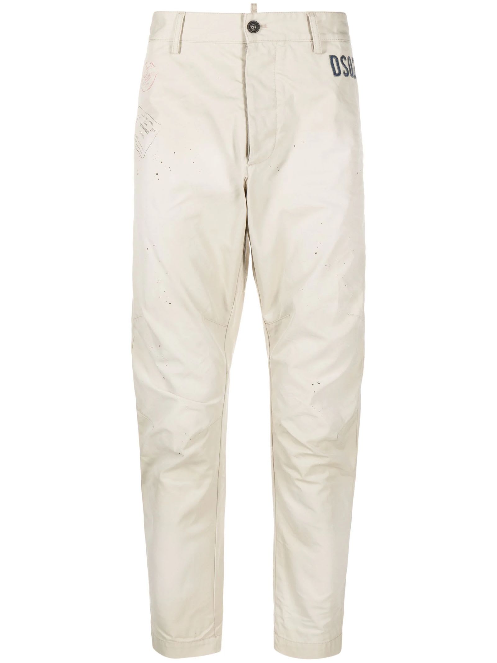 Shop Dsquared2 Cotton Twill Chinos In Ecru