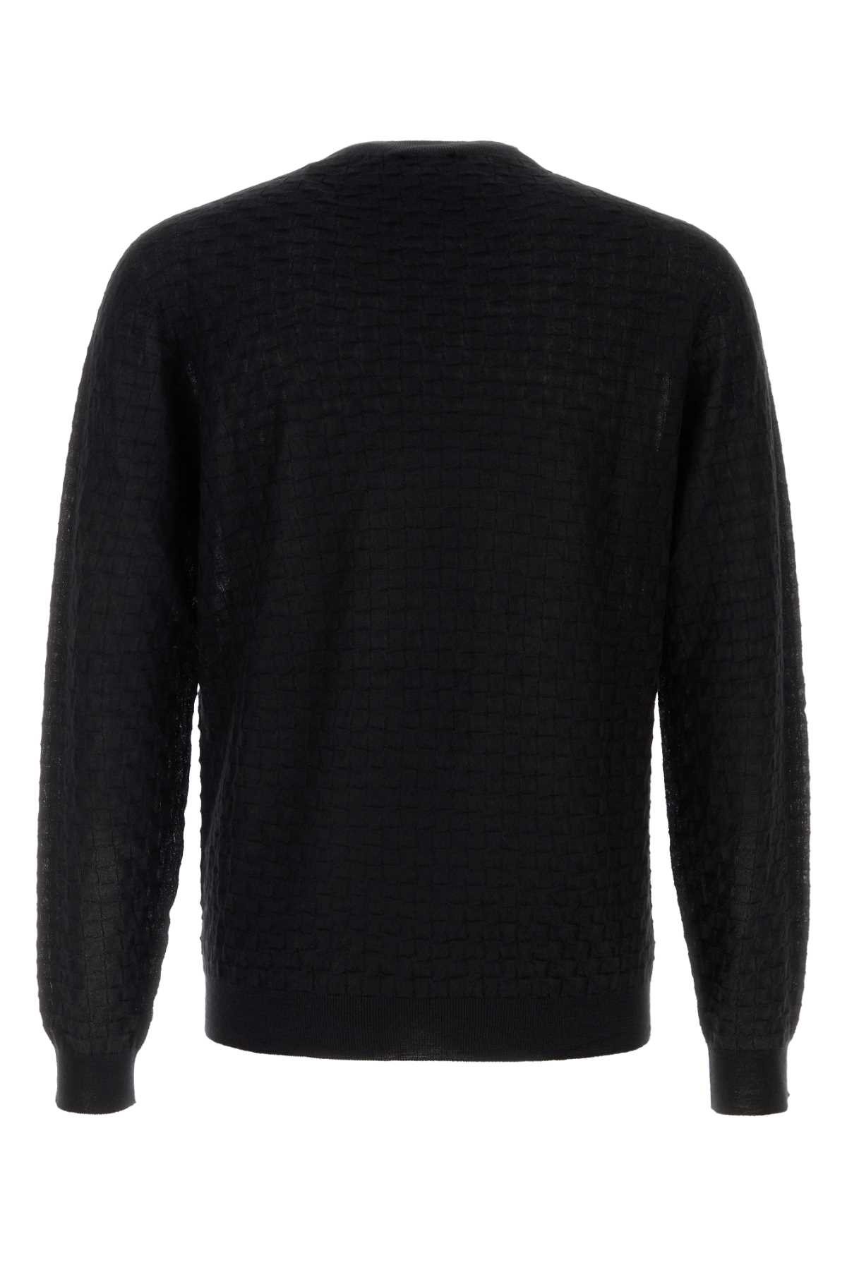 Giorgio Armani Cashmere Blend Crew Neck Sweater With Textured Pattern In Black