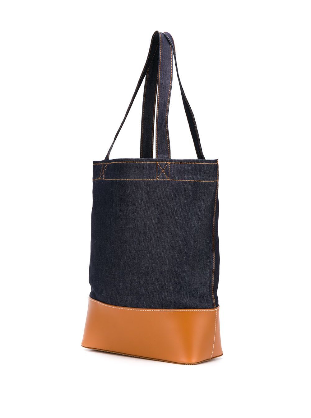 Shop Apc Axel Blue And Brown Handbag With Logo Print In Denim Woman