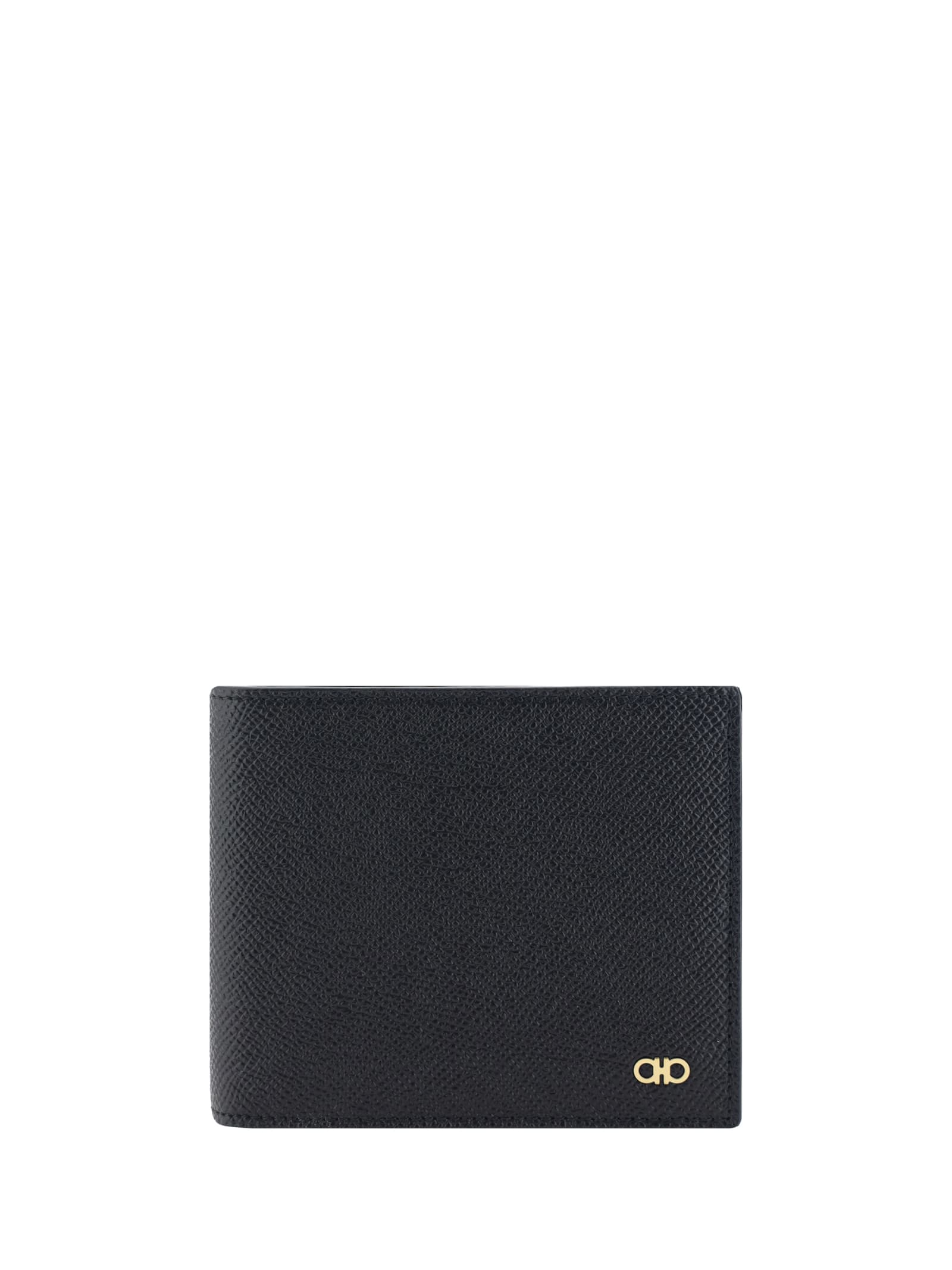Ferragamo Men Black Hammered Calfskin Gancini Wallet In Black