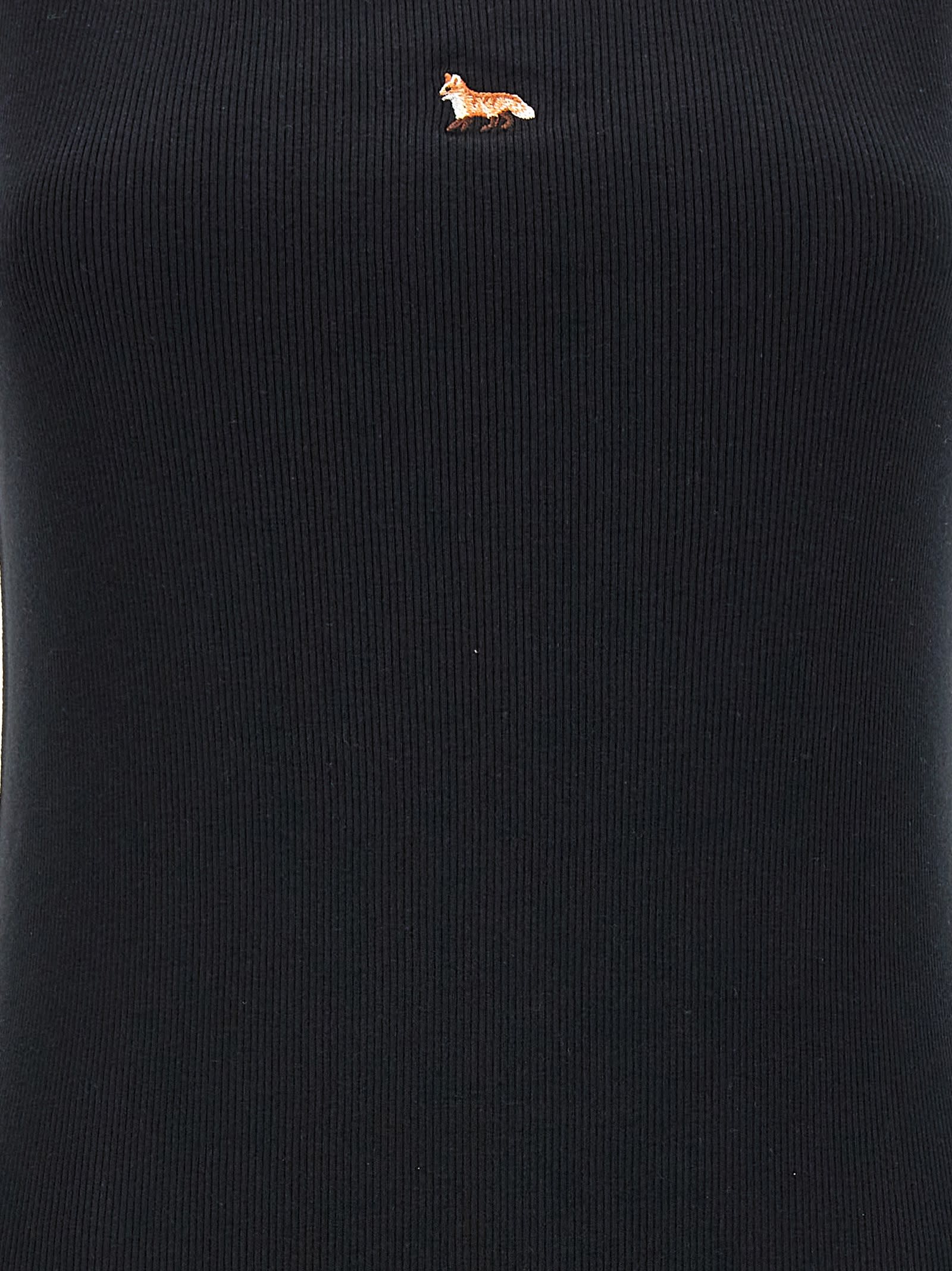 Maison Kitsuné Black Baby Fox Ribbed Tank Midi Dress In Black