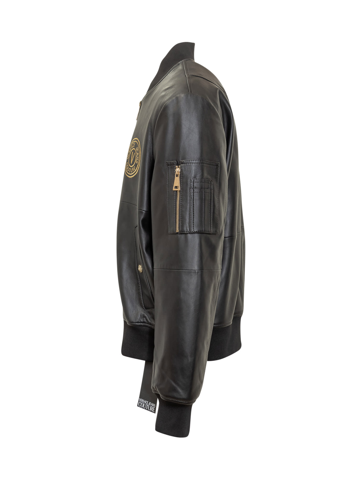 Shop Versace Jeans Couture Leather Jacket In Black/gold