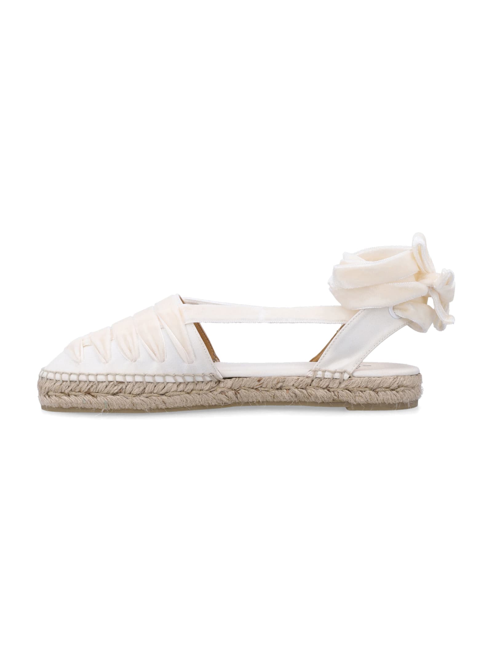 Castaã±er Castaner Ruched Design Espadrilles With Floral Accent In Crudo White