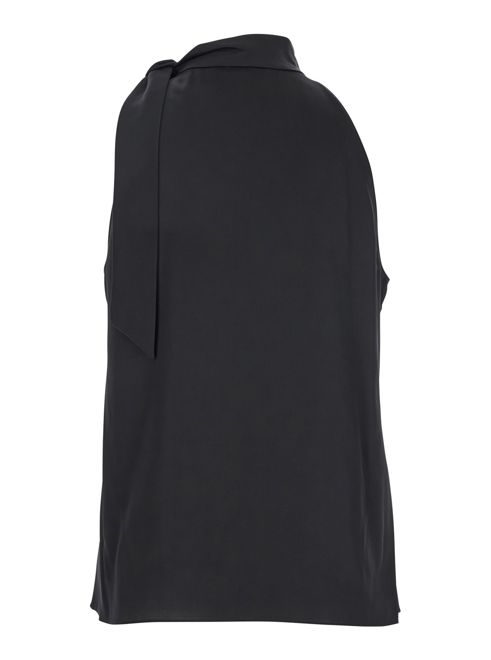 THEORY BLACK SLEEVELESS TOP WITH HALTERNECK AND SIDE TIE DETAIL IN TECH FABRIC WOMAN