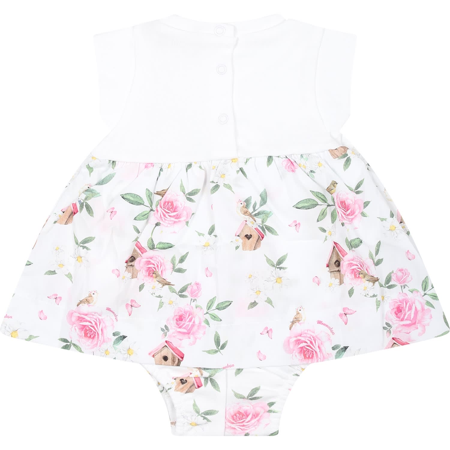 Shop Monnalisa White Romper For Baby Girl With Flowers Print