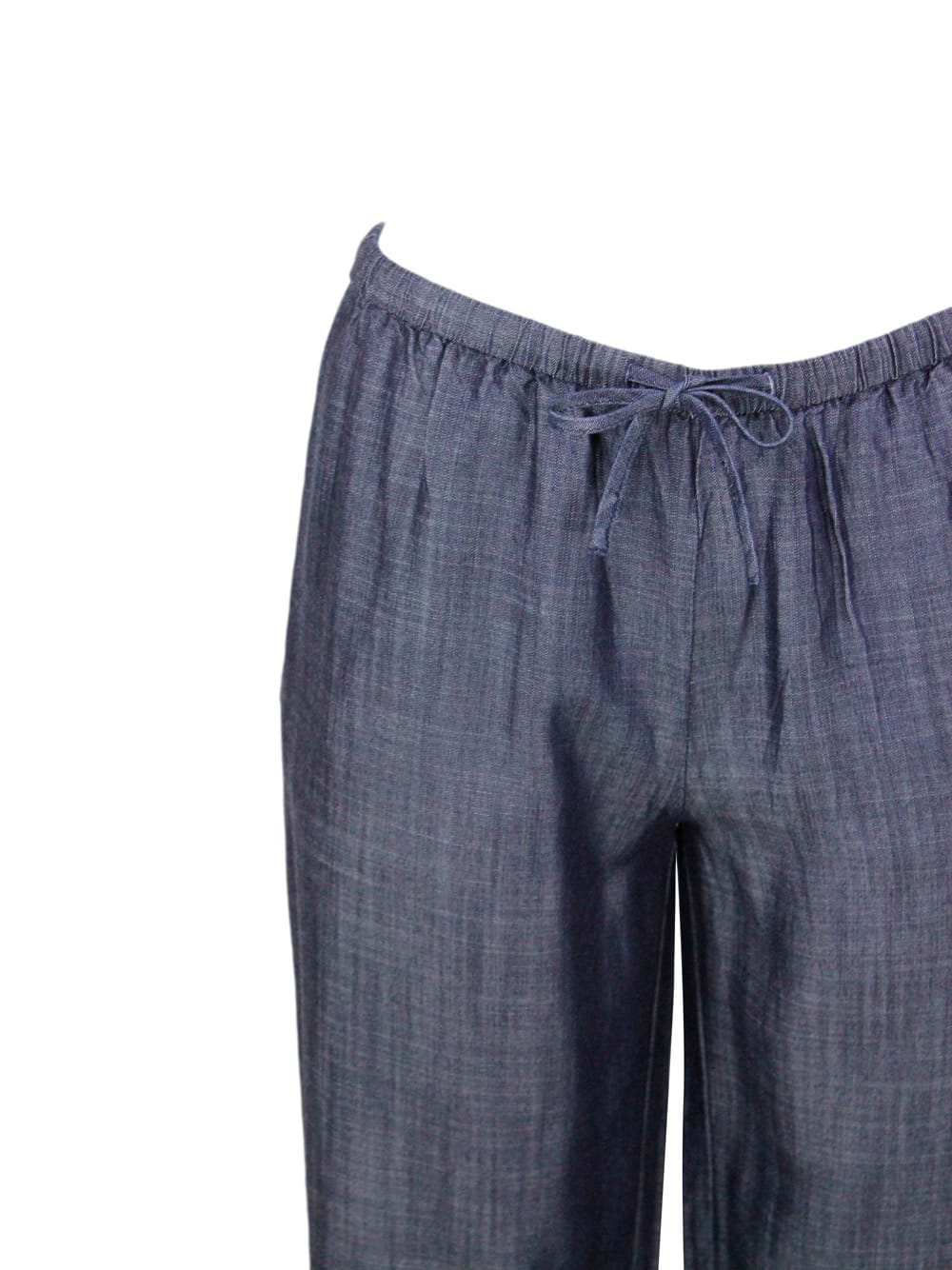 Shop Armani Collezioni Wide-leg Jogging Trousers In Light Denim With Drawstring Waist In Denim Dark