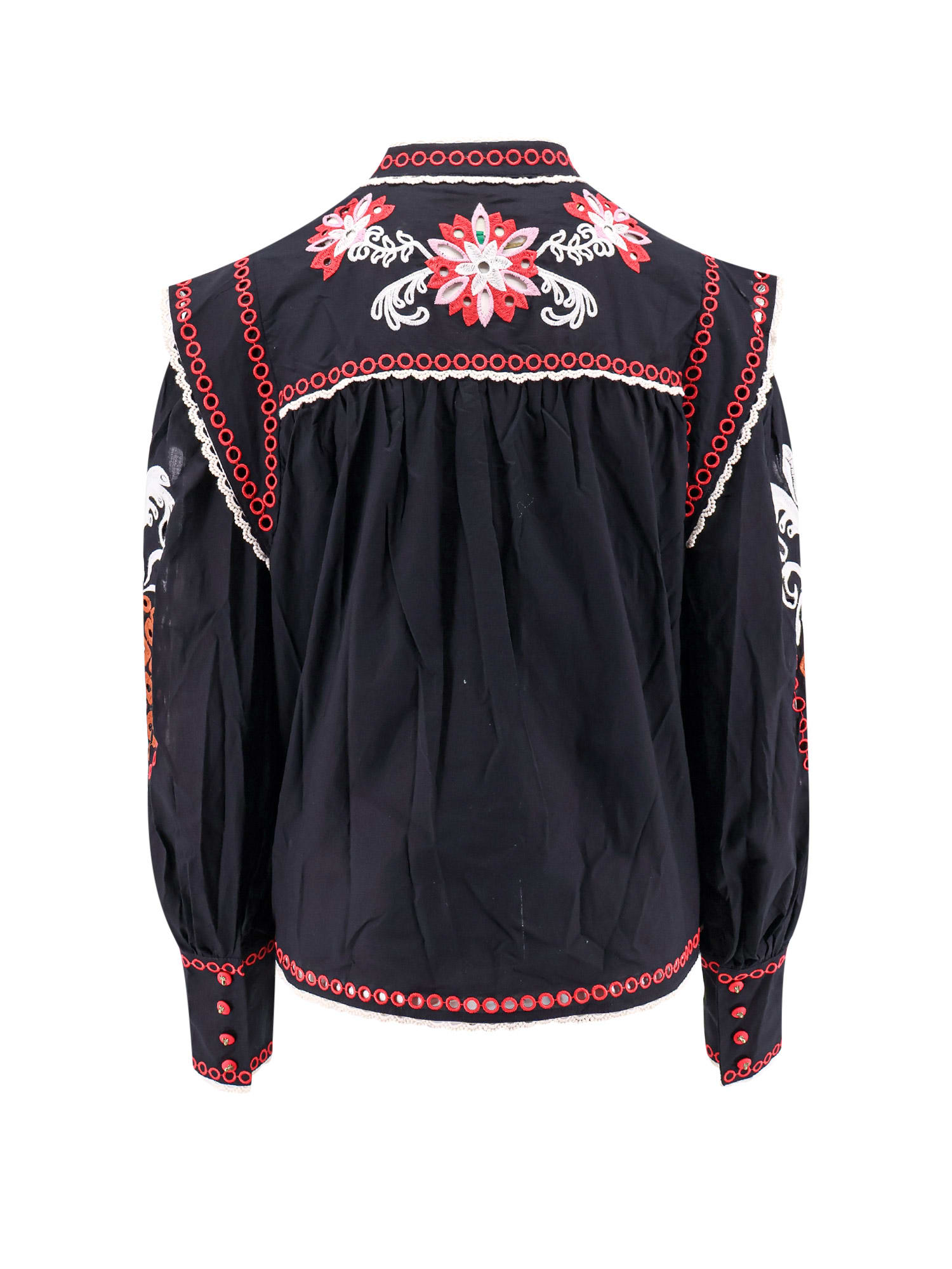 Farm Rio Broderie-anglaise Cotton Blouse In Black