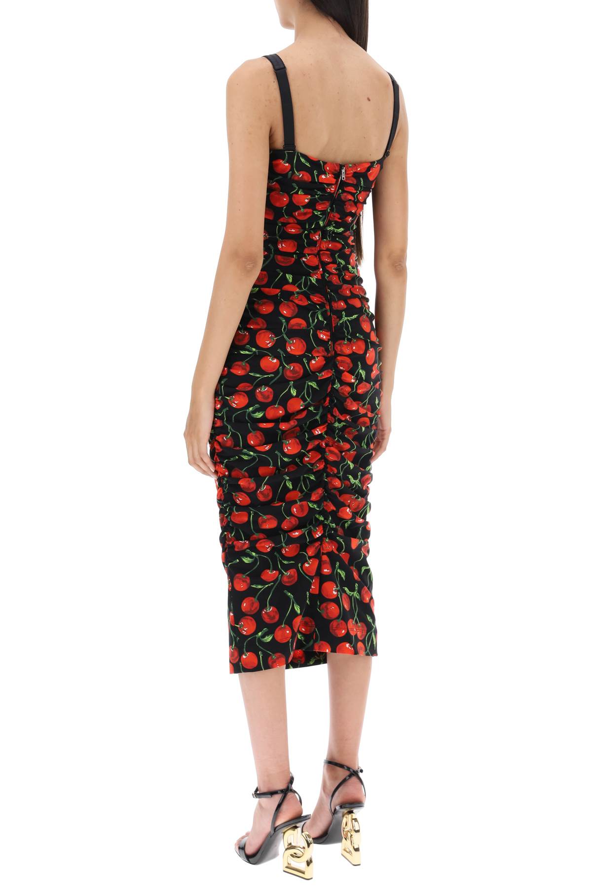 Shop Dolce & Gabbana Cherry Print Jersey Midi Dress In Iy Rosso Nero