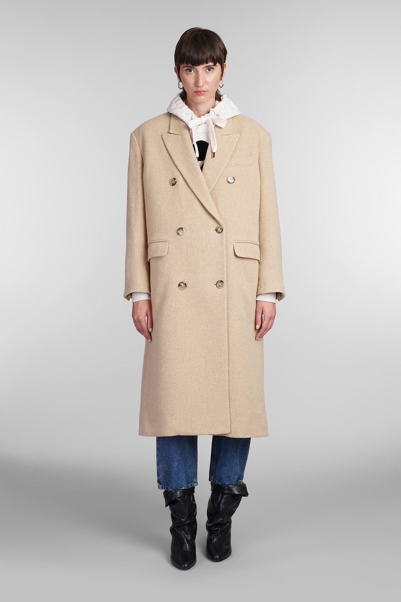 MARANT ETOILE LEXANA COAT IN BEIGE WOOL 