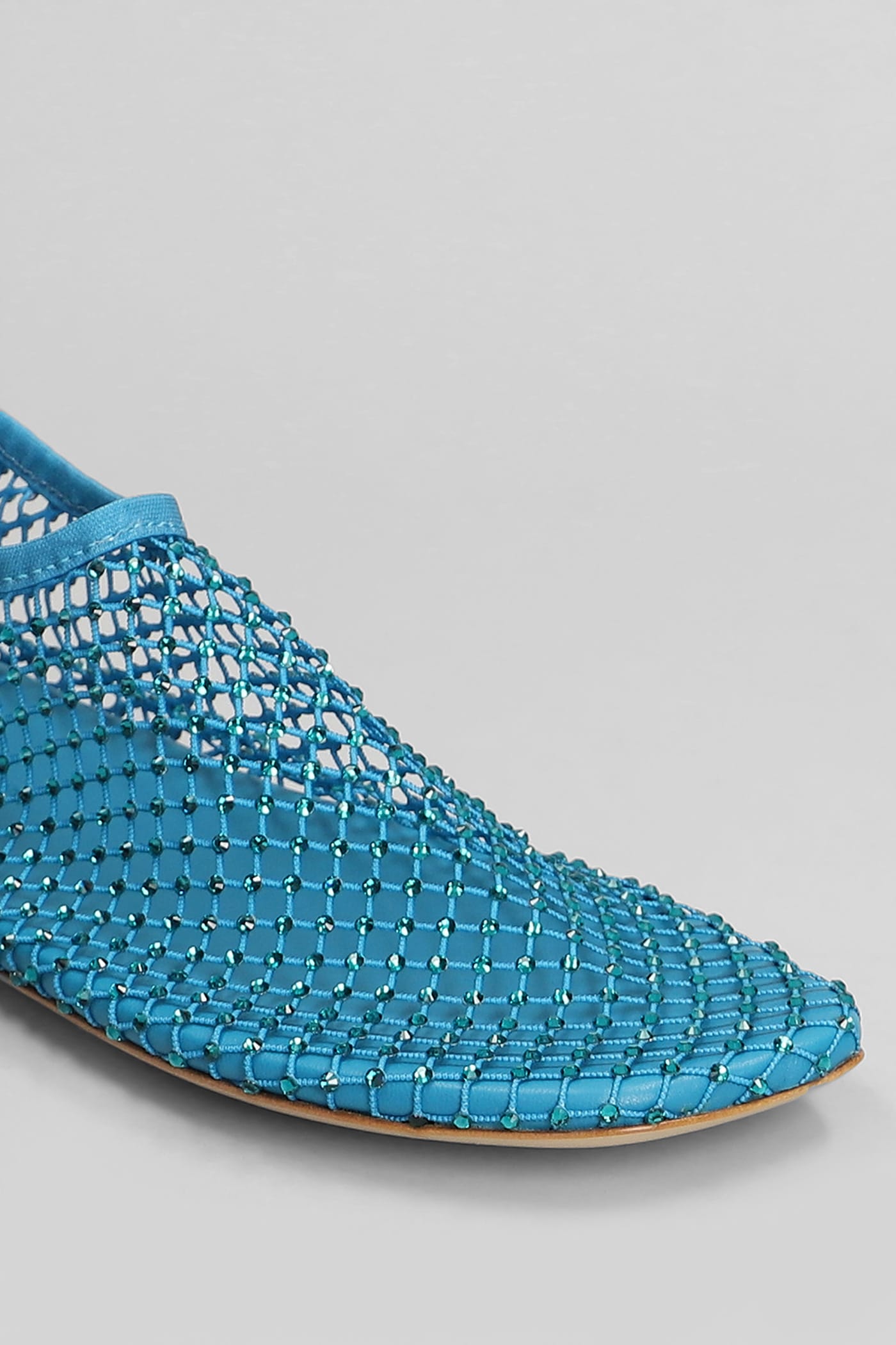 CHRISTOPHER ESBER MINETTE FLAT BALLET FLATS IN CYAN NYLON AND LEATHER