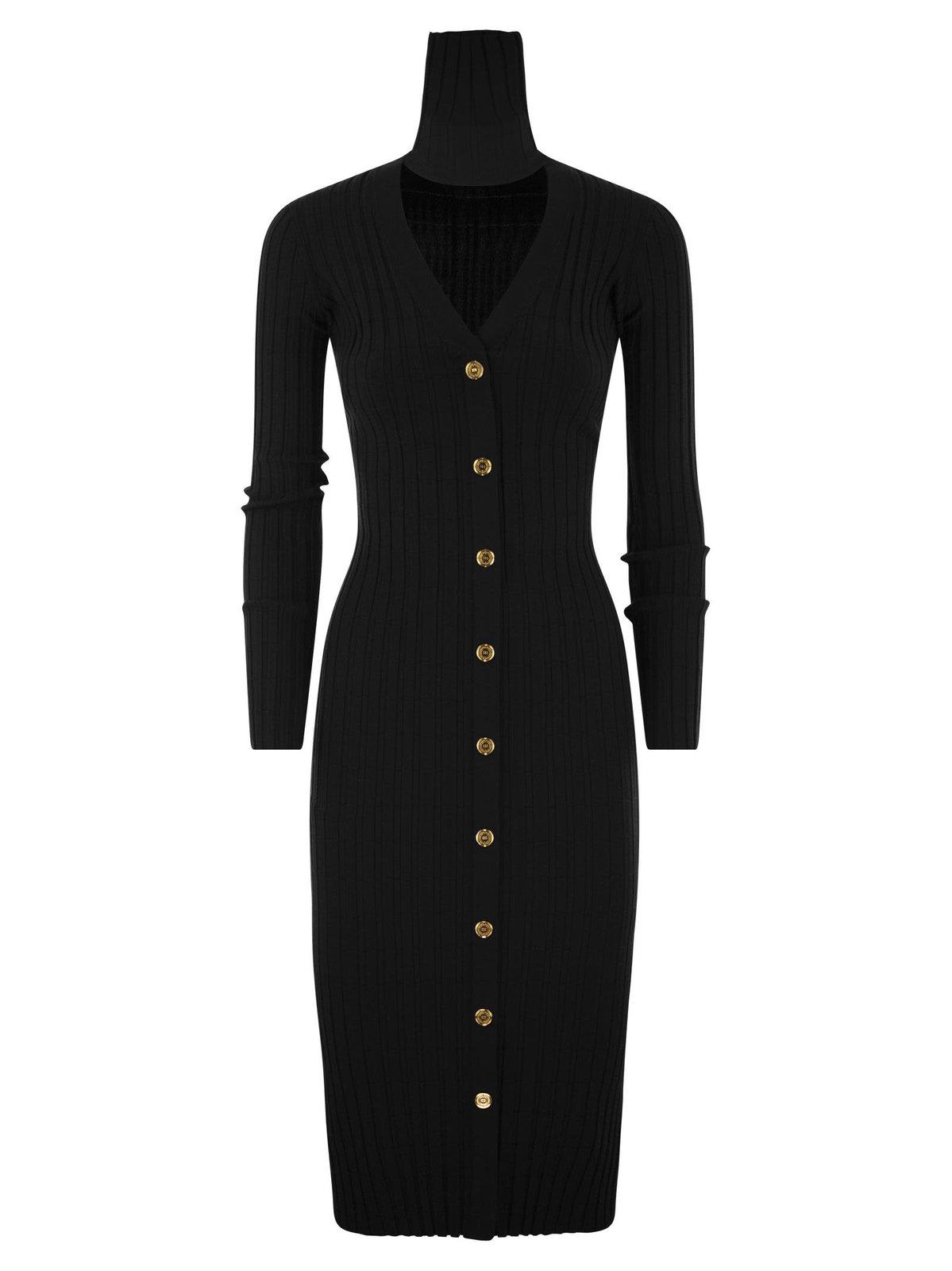 Shop Elisabetta Franchi Ribbed Viscose Ribbed Cut Out Midi Dress In Black