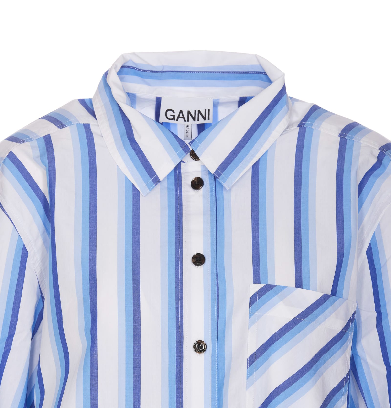 Shop Ganni Striped Shirt In Blu