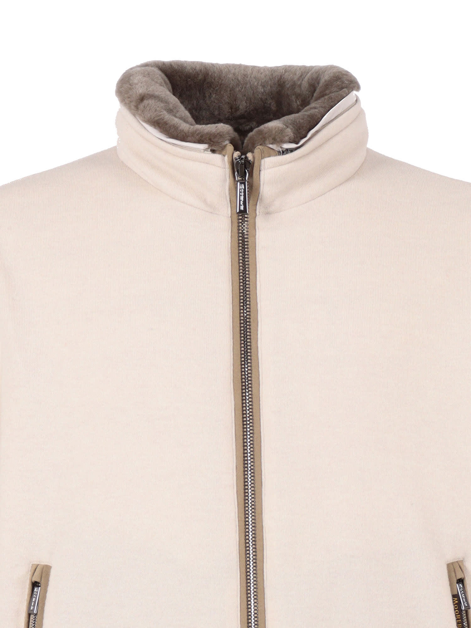 Moorer Minimalist High-collar Jacket With Zip-up Front In Pink