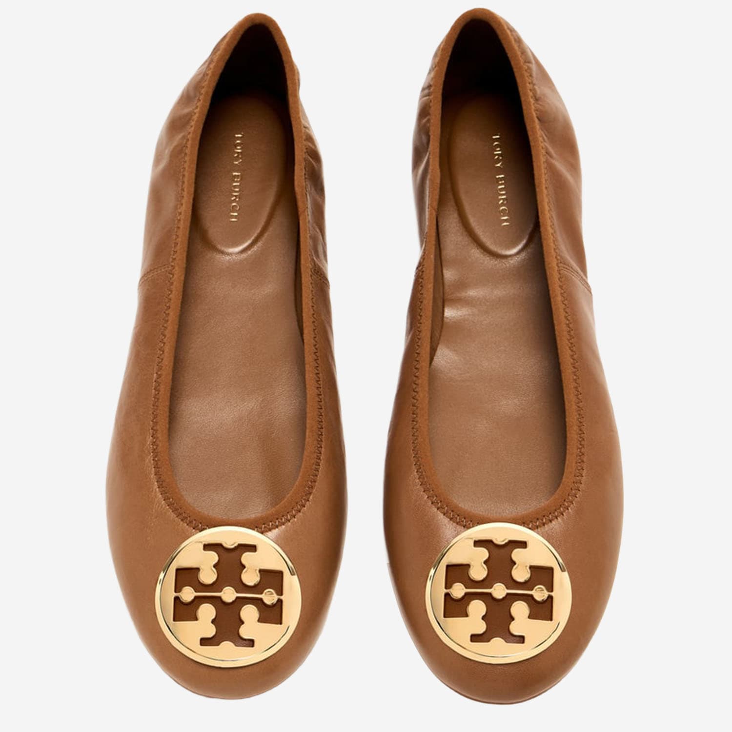 Tory Burch Reva Nappa Leather Ballerina Flats In Brown