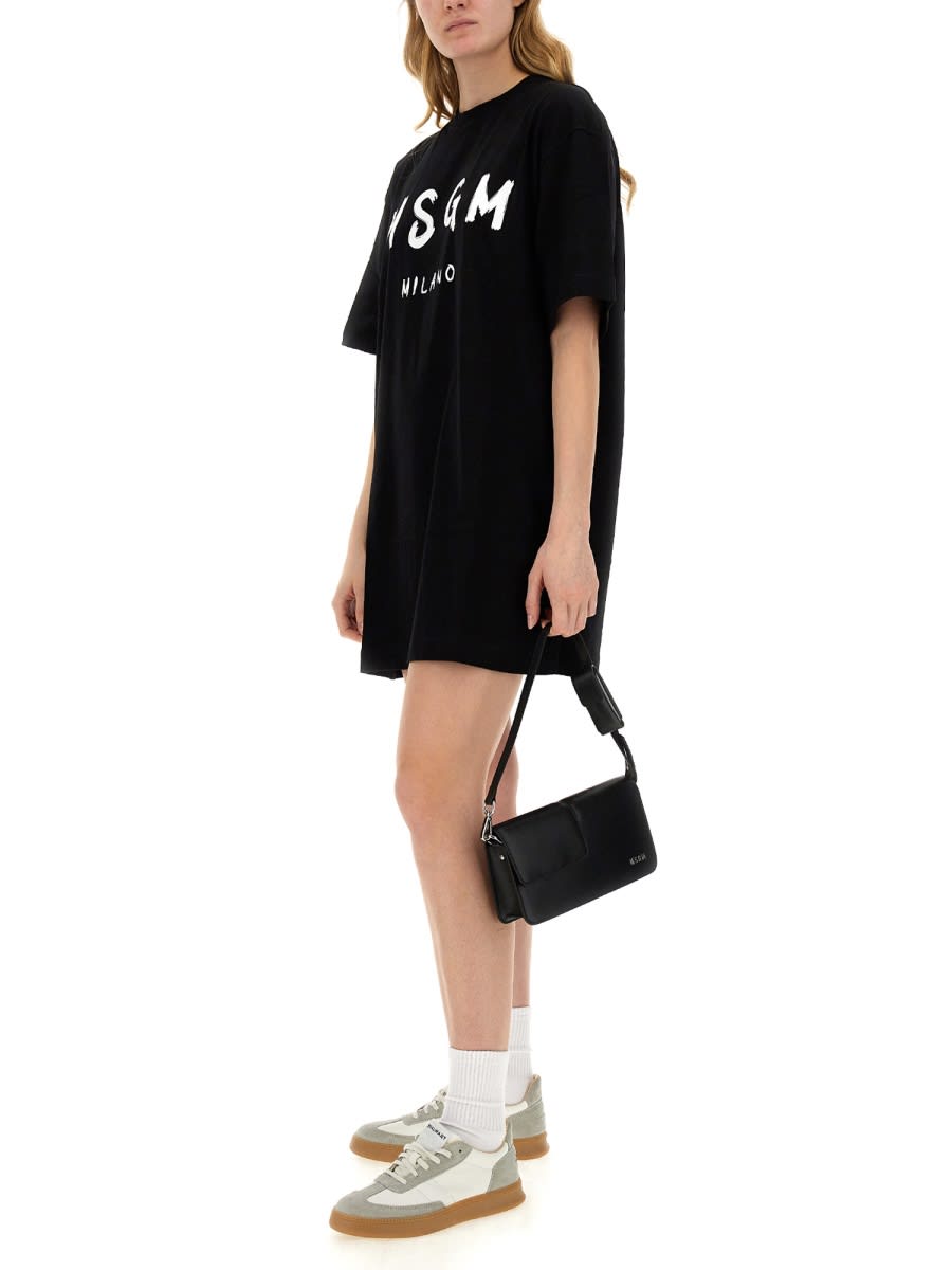 Shop Msgm Brushed Logo Dress In Black