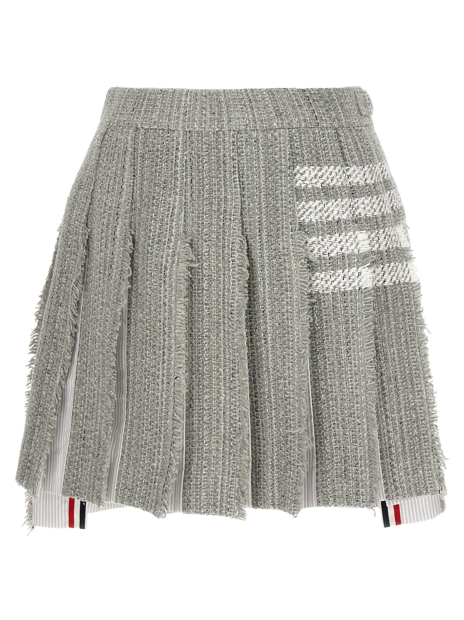Thom Browne Pleated Tweed Skirt Skirts Gray In Gray