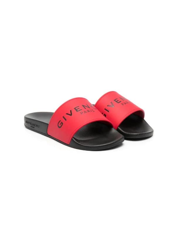 Givenchy Paris Black And Red Rubber Kid Slippers In Rosso