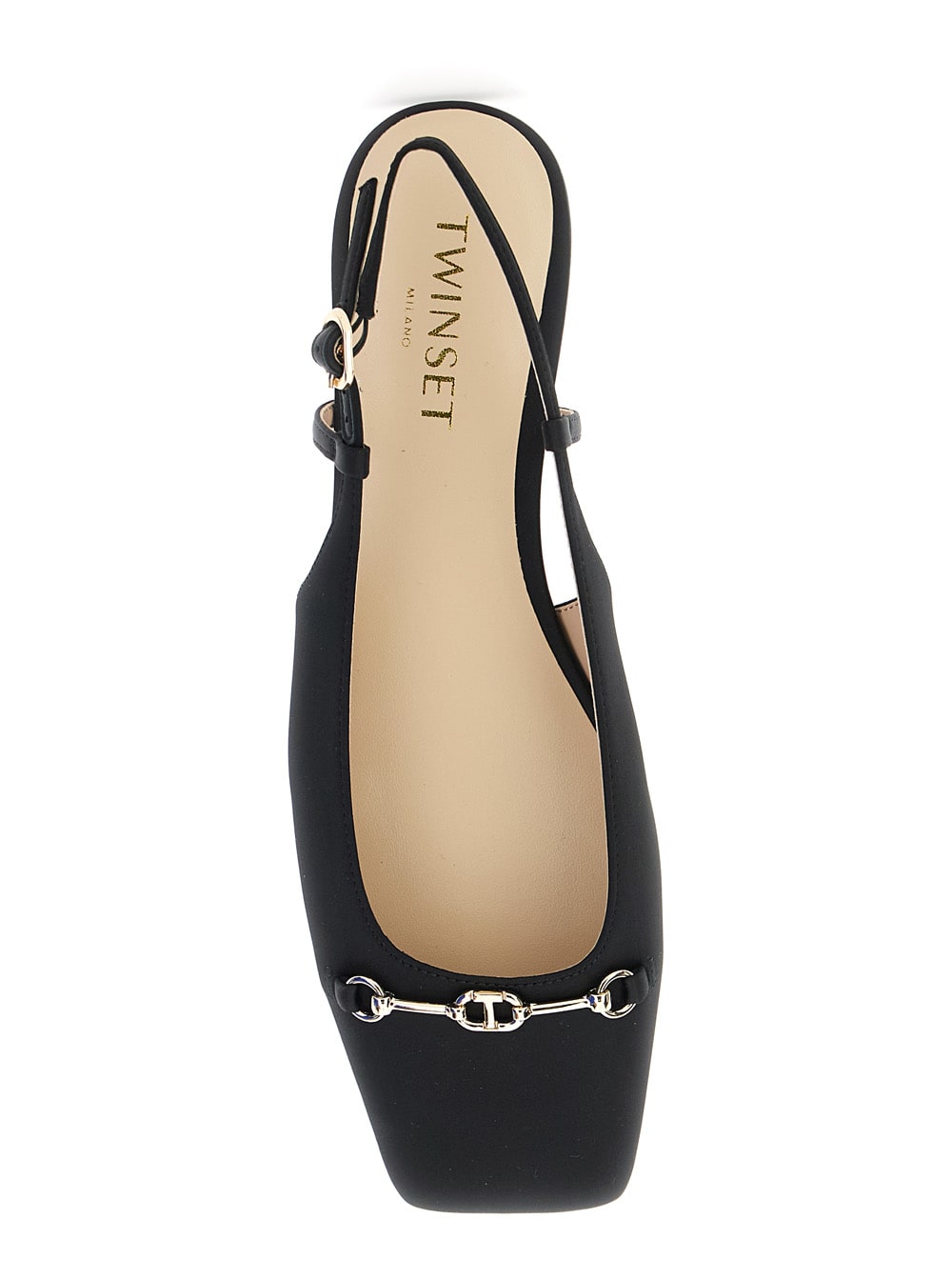 Twinset Black Ballet Shoes With Square Toe And Logo Plaque On The Front In Tech Fabric Woman In Black