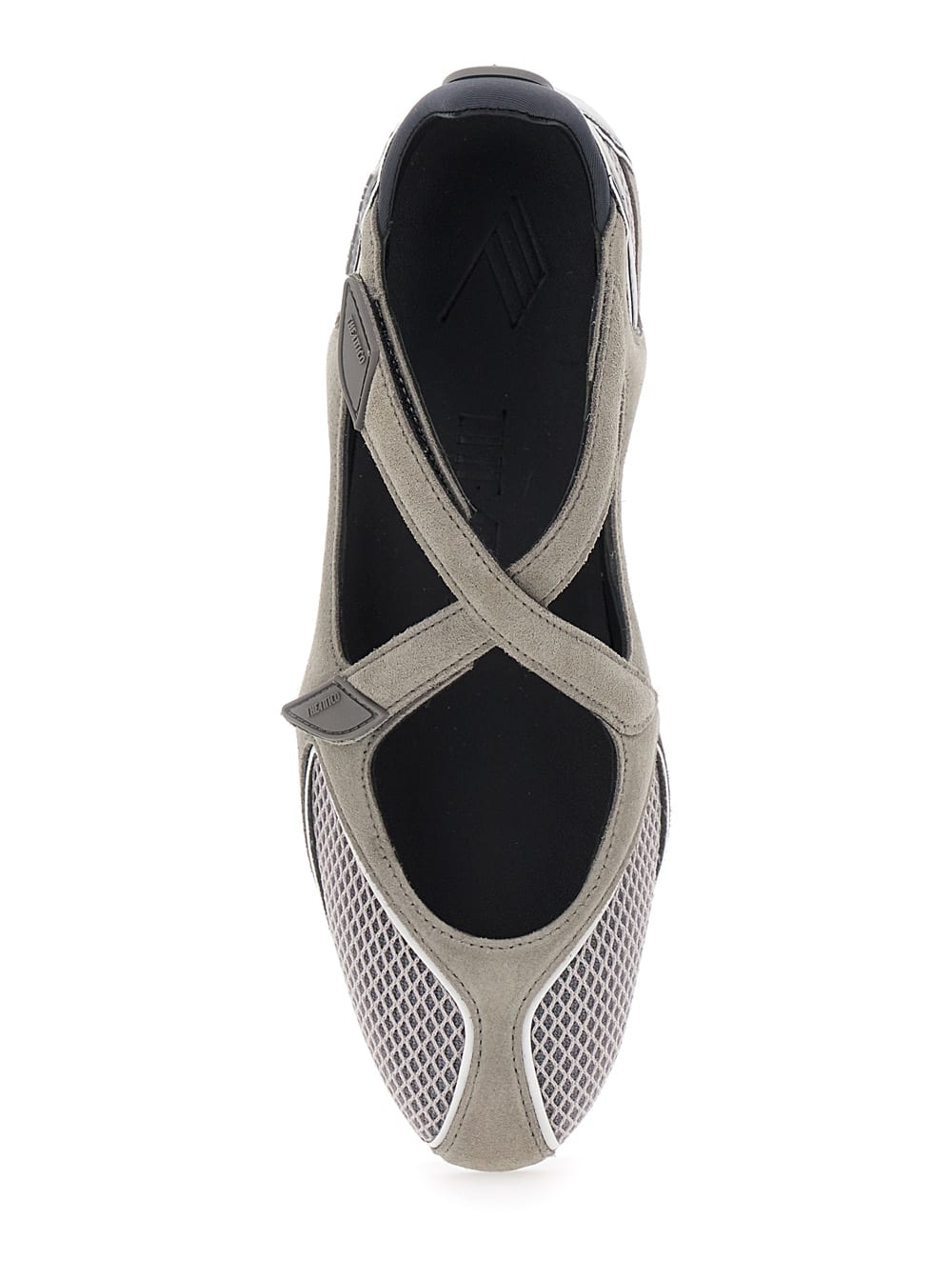Attico Nomad Grey Ballet Shoes With Criss-crossed Straps And Mesh Panels In Tech Fabric And Suede Woman