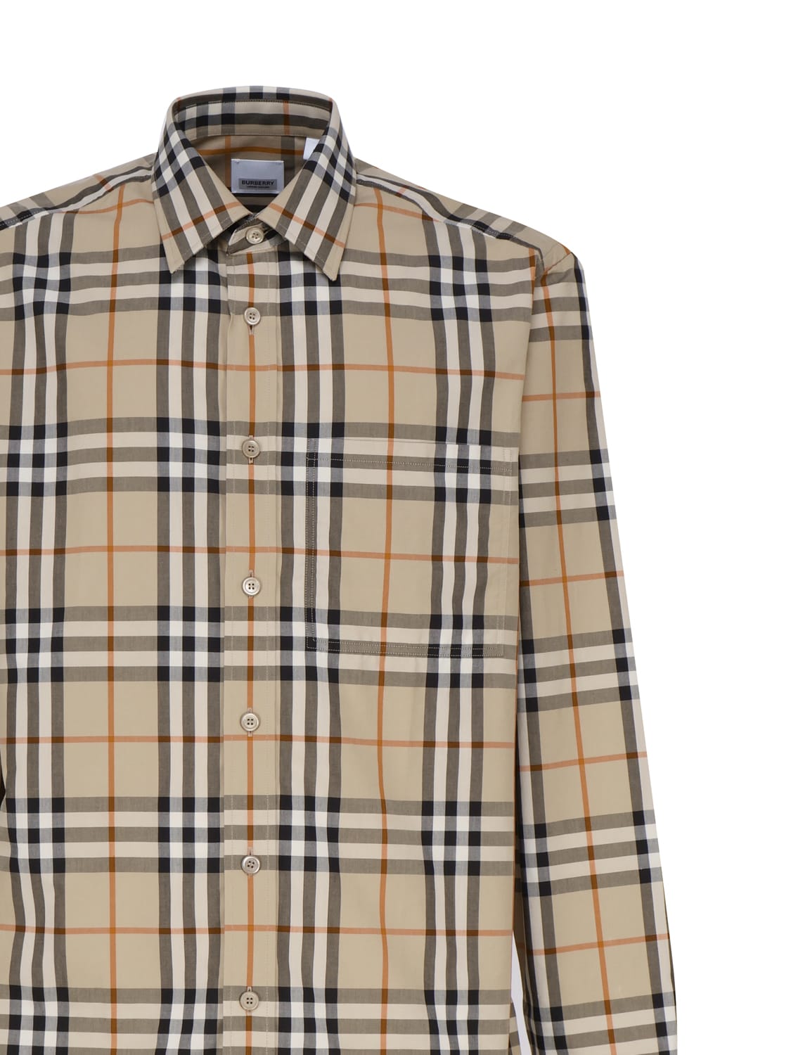 Shop Burberry Cotton Shirt With Vintage Check Pattern In Beige
