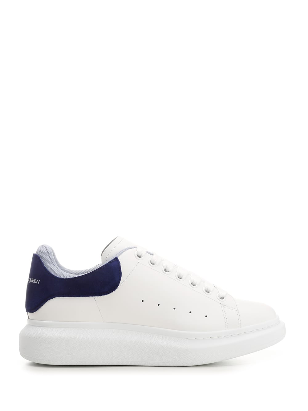 Shop Alexander Mcqueen Oversize Sneakers With Blue Suede Heel Tab In White